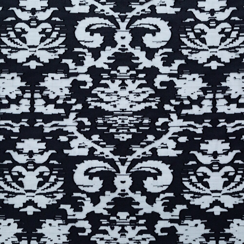 1 Yard Shimmering Black Abstract Organza Burnout Fabric with Frayed Texture