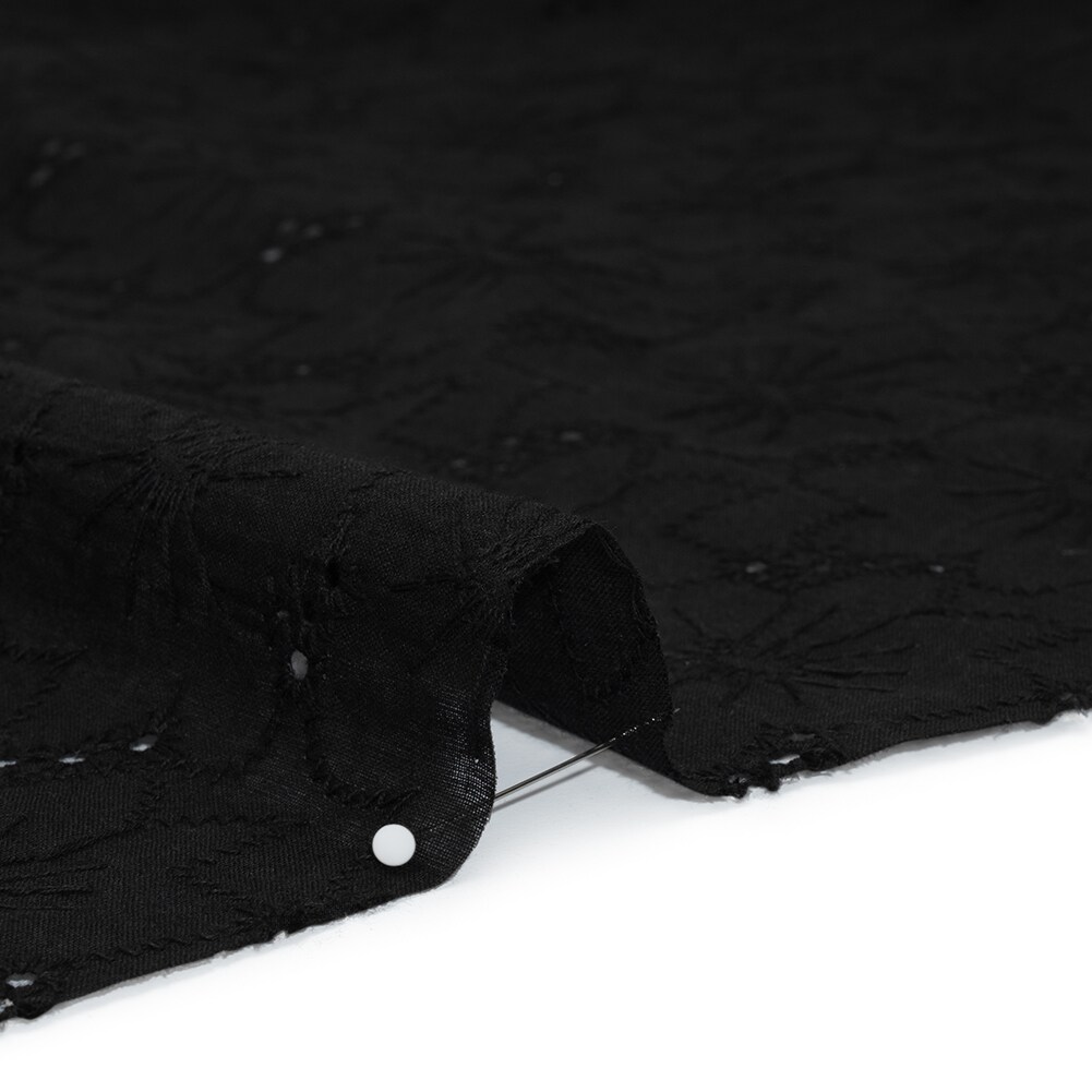 1 Yard Embroidered Eyelet Cotton Voile Black Cloud Flowers Fabric 54 inch Width