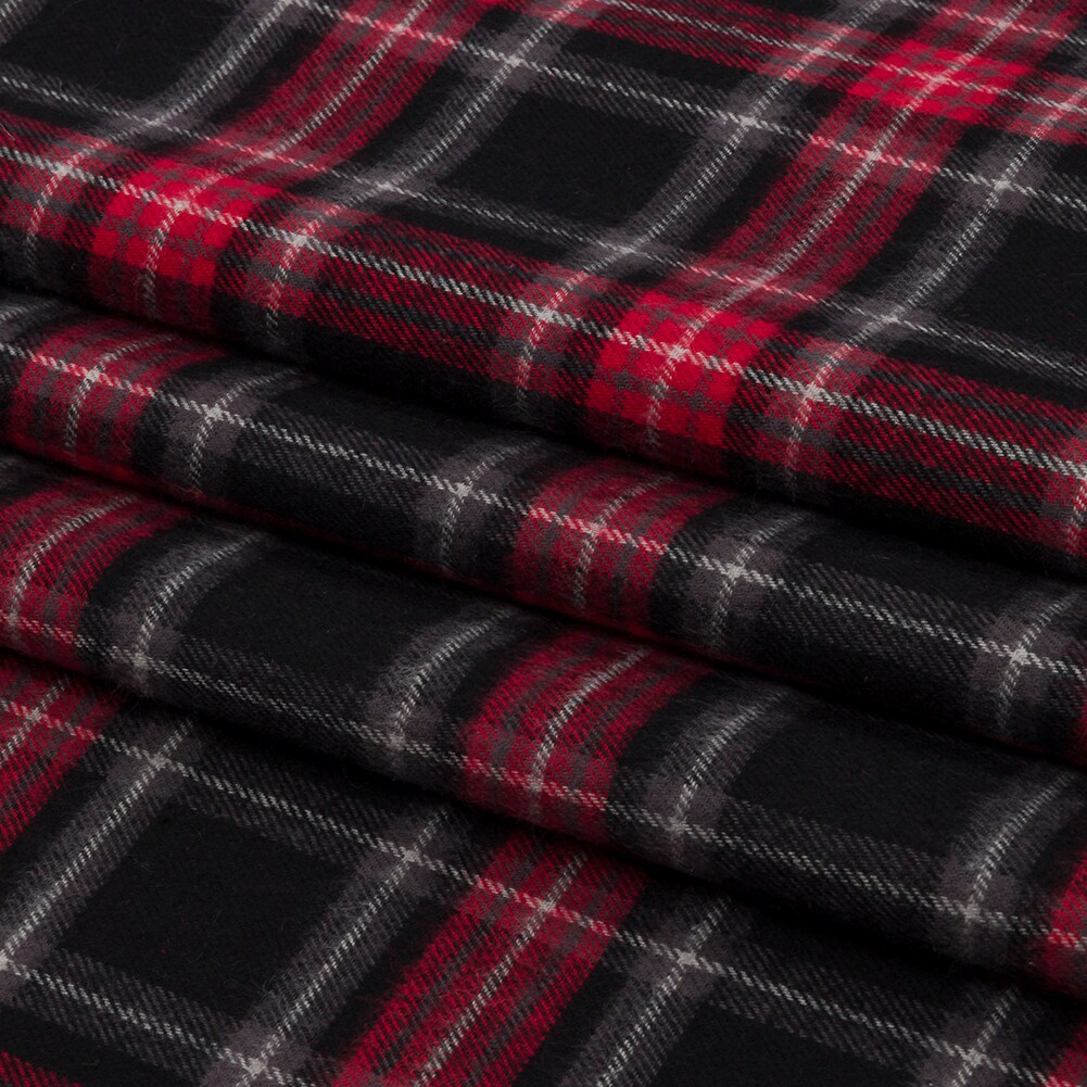 1 Yard Red and Black Plaid Cotton Flannel Fabric 56 inch Width