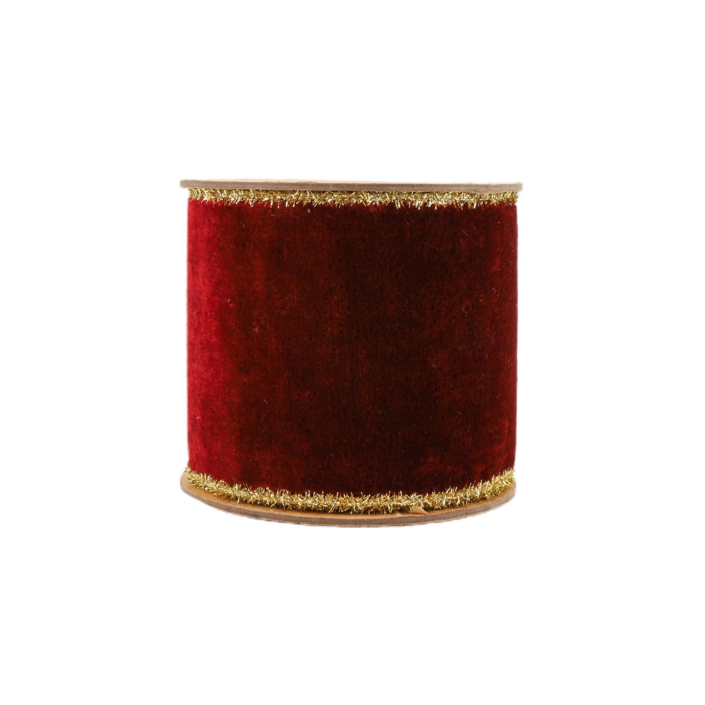 LaRibbons 4&#x22; Wired Velvet Ribbon | Tinsel Edge &#x26; Metallic Gold Backing | 5 Yard Roll