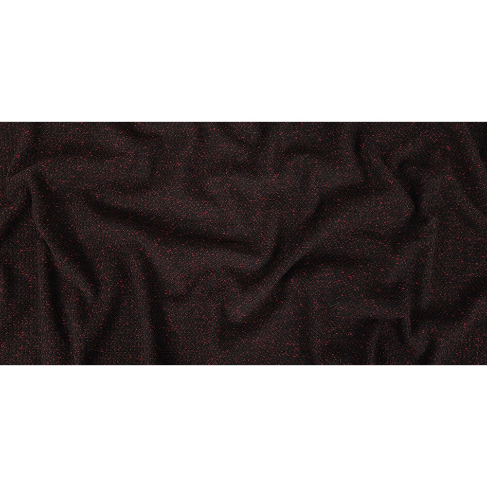 1 Yard Black and Dark Pink Speckled Tactile Woolen Woven