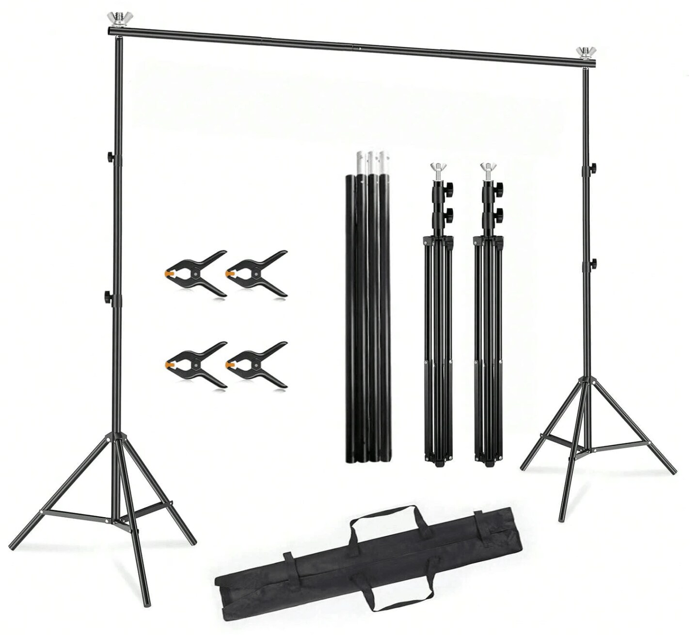 10×7 ft Adjustable Metal Backdrop Stand with Frame, Crossbars & Clamps – Foldable Photography Studio & Event Background Support