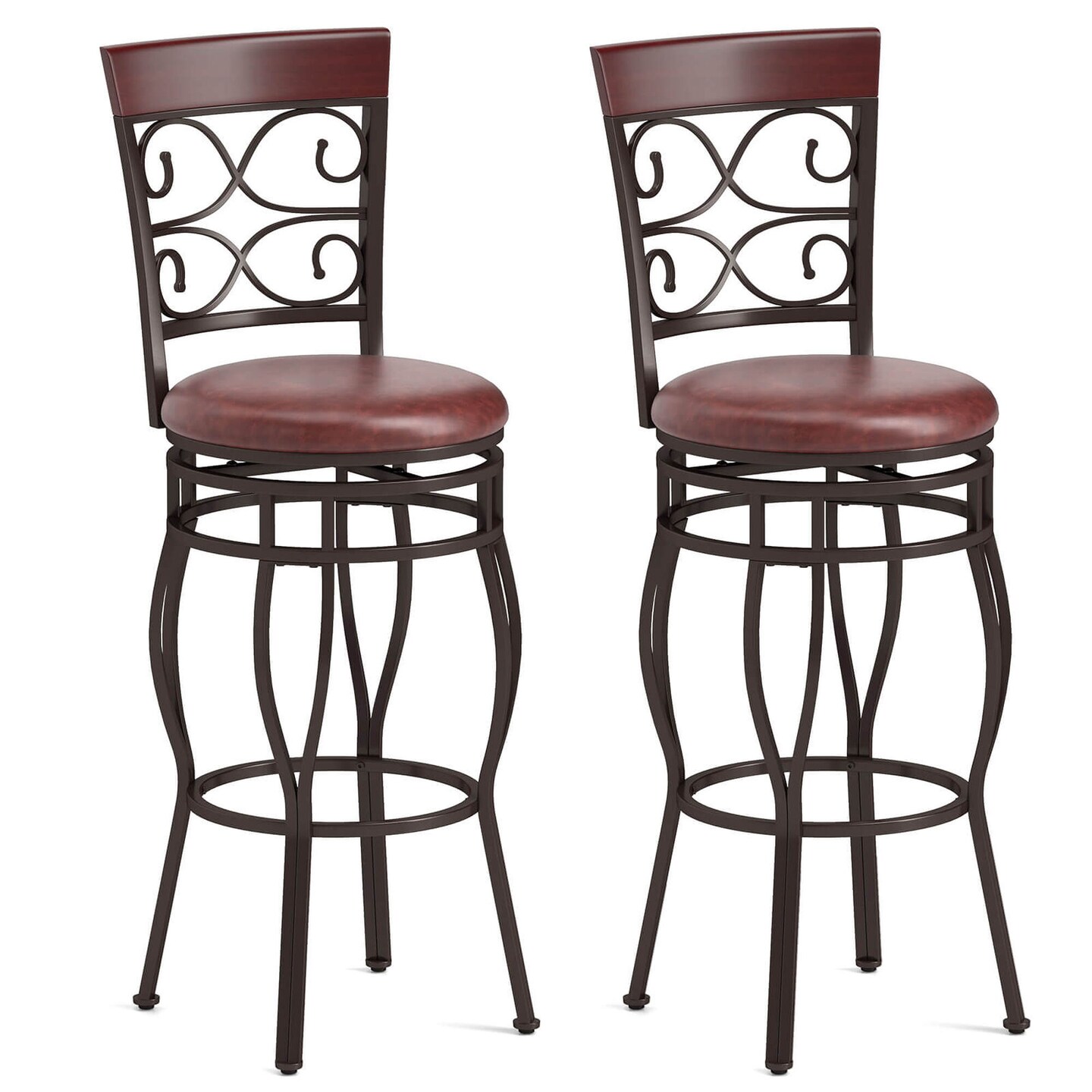 Costway Set of 2 Vintage Bar Stools 30" Swivel Padded Seat Bistro Dining Kitchen Pub Chair