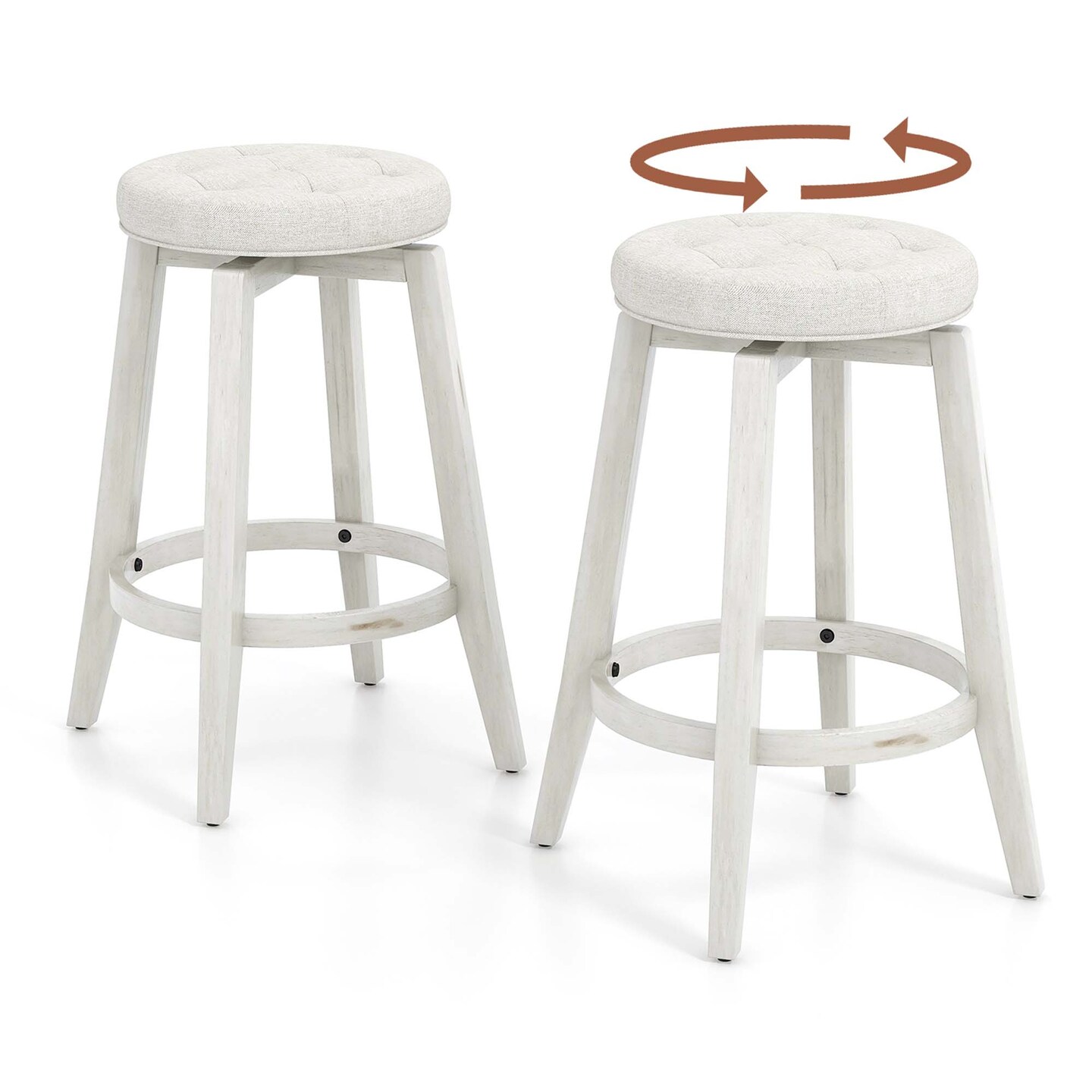 Costway 26"/30" Swivel Bar Stool Set of 2 Upholstered Counter/Bar Height Rubber Wood Frame Beige