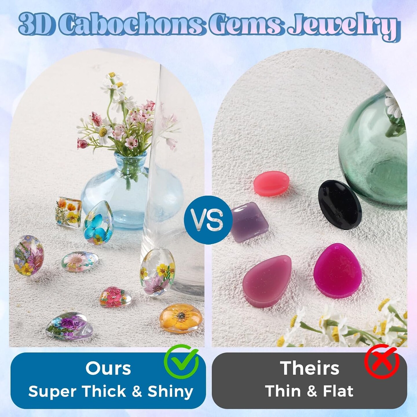 LET&#x27;S RESIN Cabochon Gems Resin Molds, 36 Cavities Thicker&#x26;Shiny UV Resin Molds Jewelry with 16 pcs Pendant Trays, Epoxy Molds for Beginner, jewelry making kits for Pendant,Earrings,Necklace,Keychains