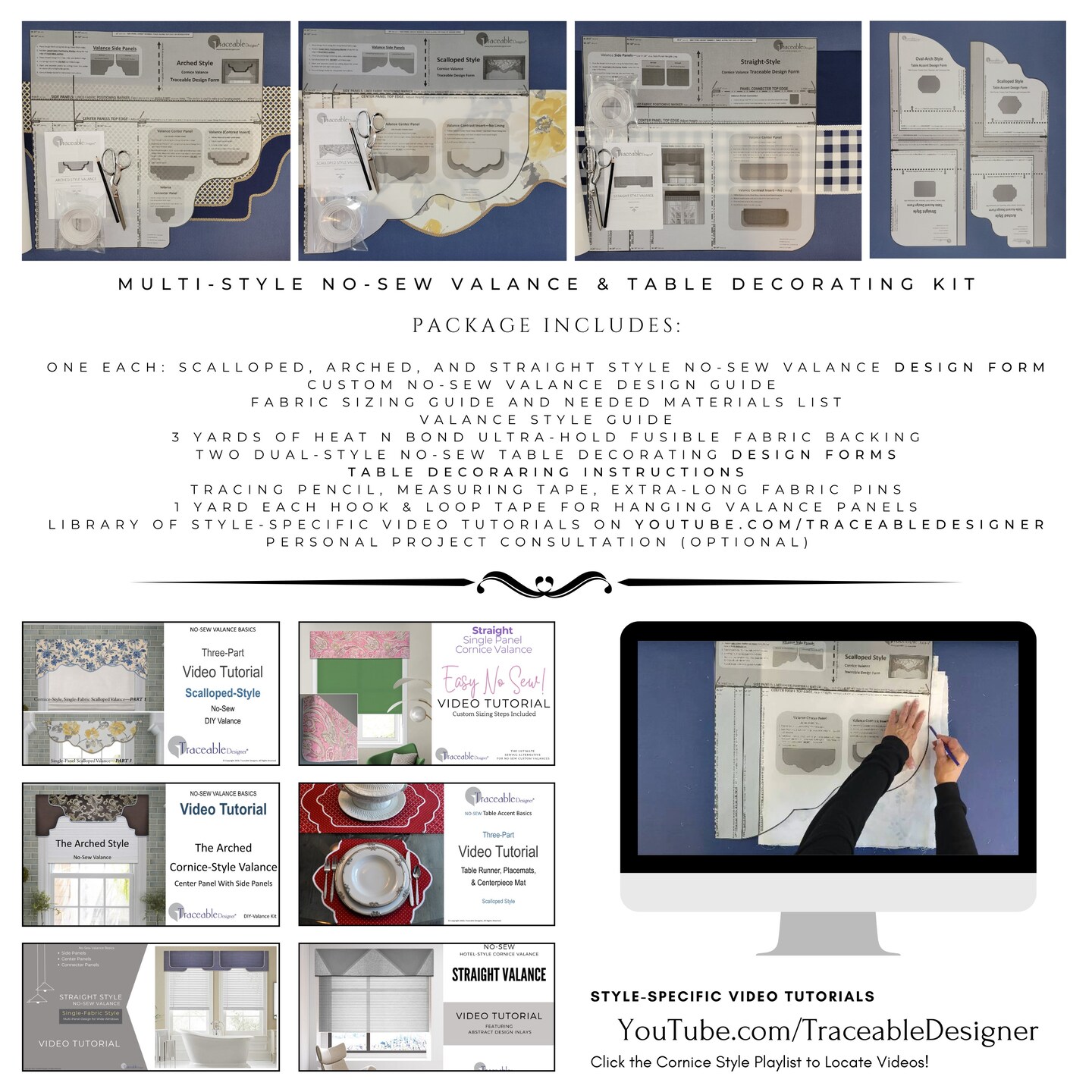 Traceable Designer Multi-Style Cornice Window Valance Kit – DIY No-Sew Home Decorating System