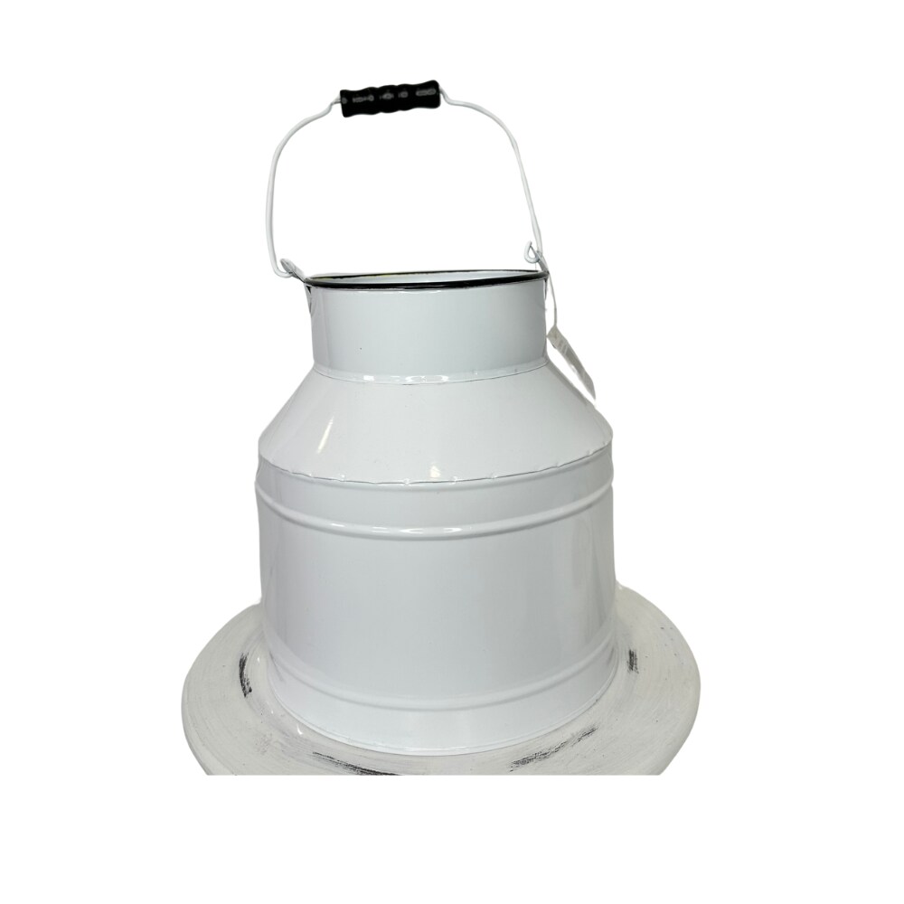 Black &#x26; White Enamel Metal Milkcan Planter - 8.5&#x22;x7.5&#x22;x7.5&#x22; - Rustic Farmhouse Decor - Vintage Home Decor (CTY36695-YLW)