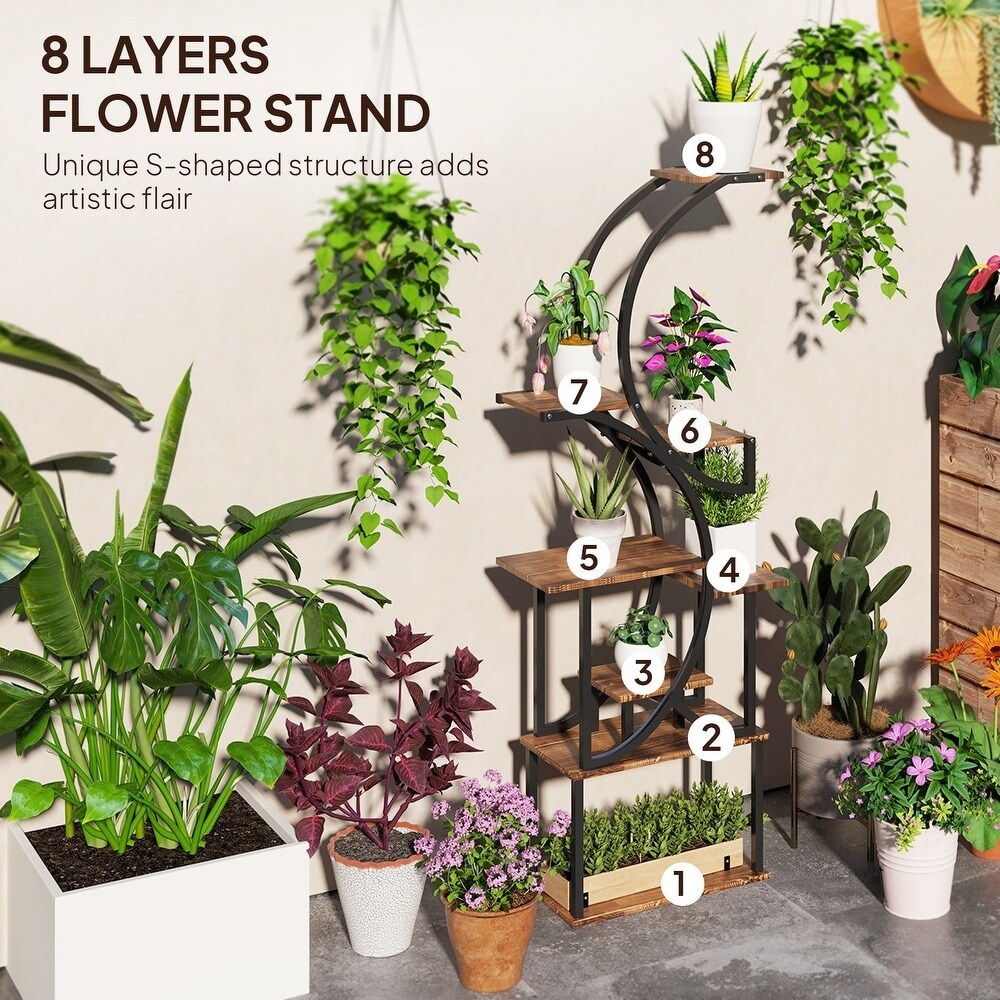 S-shaped Wooden 8-Tier Flower Plant Stand