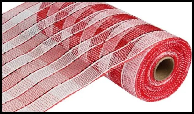 RE1351N5-10 Inch Red/White Wide Foil Deco Mesh