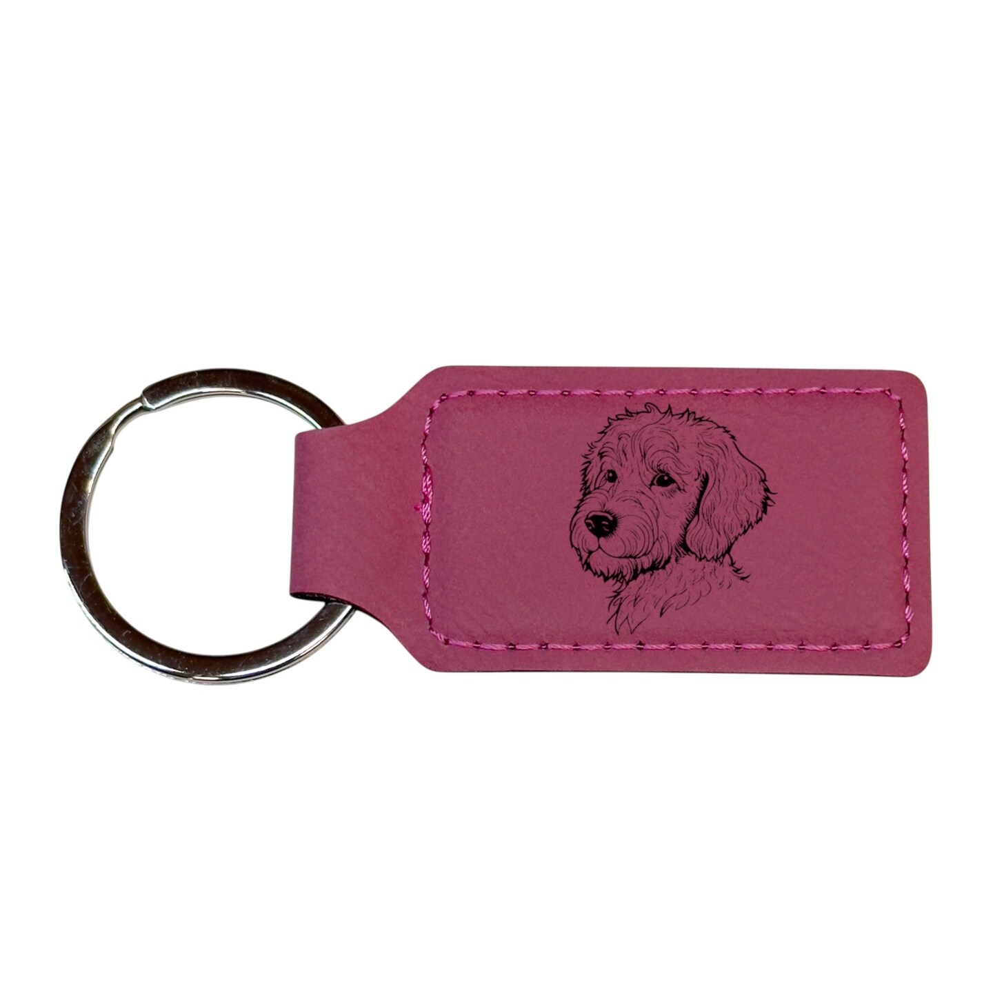 Keychain - Rectangle - Golden Doodle - Leather