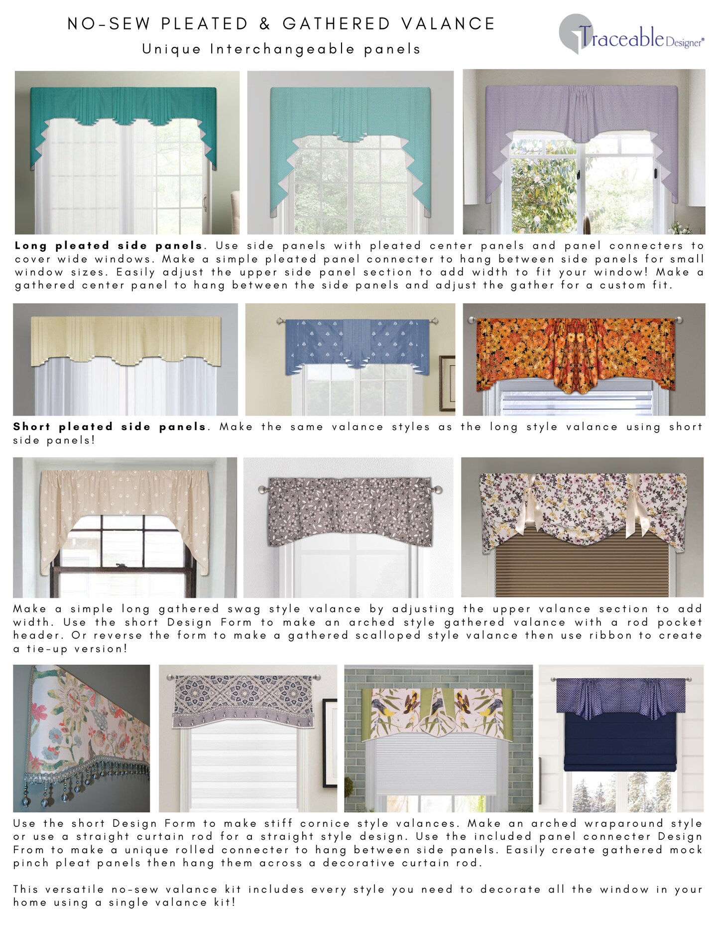Multi-Style Swag Valance Kit Use Any Fabric to Make Curtains Without Sewing