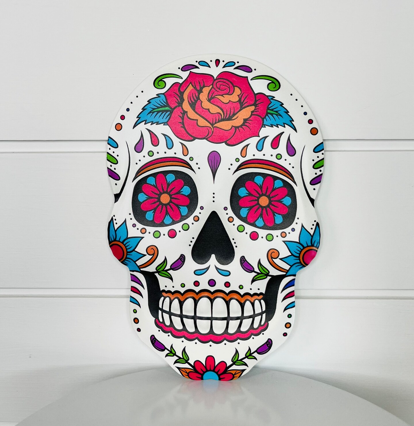 Metal Sugar Skull Sign - White/Multi, 10&#x22;H x 6.6&#x22;L-MD0999