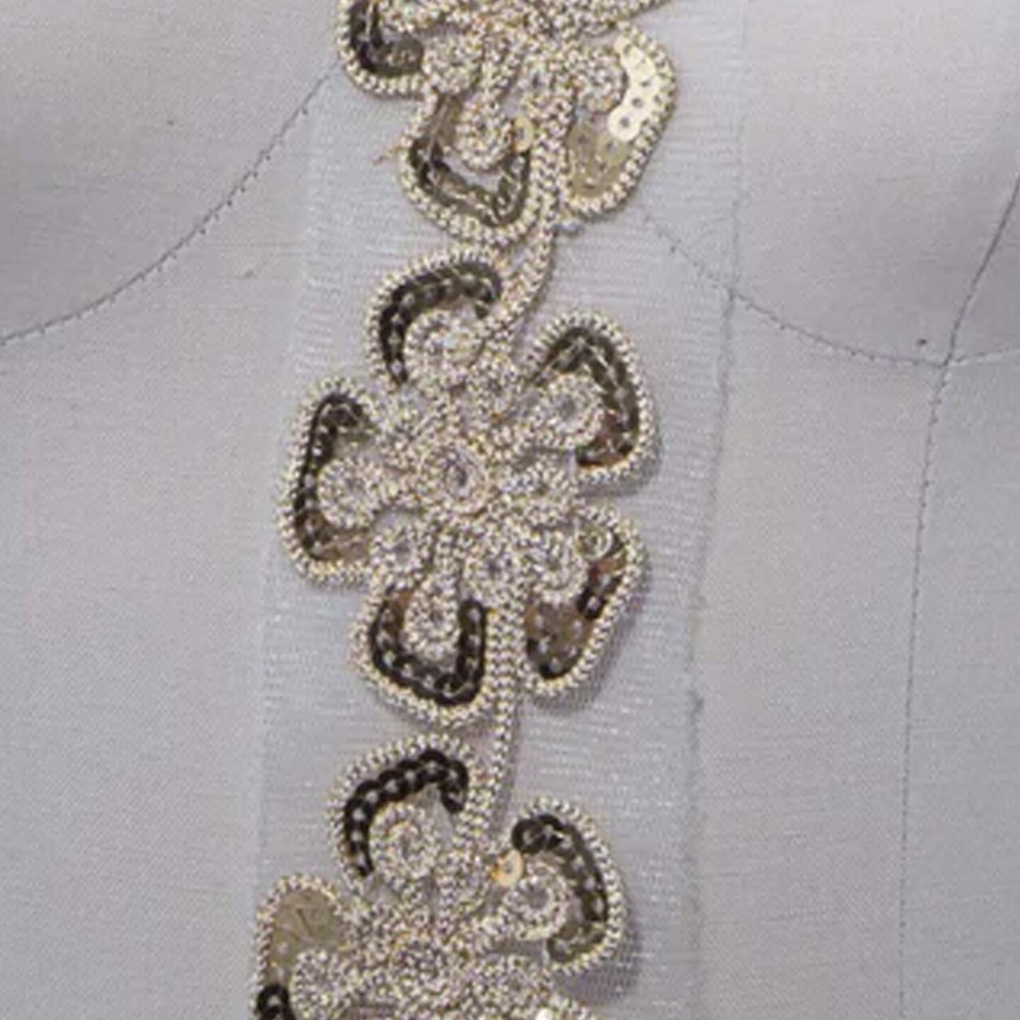 1 Yard 2.5" Wide Gold Flower Leaf Sequin Trim on White Netting Elegant Floral Lace