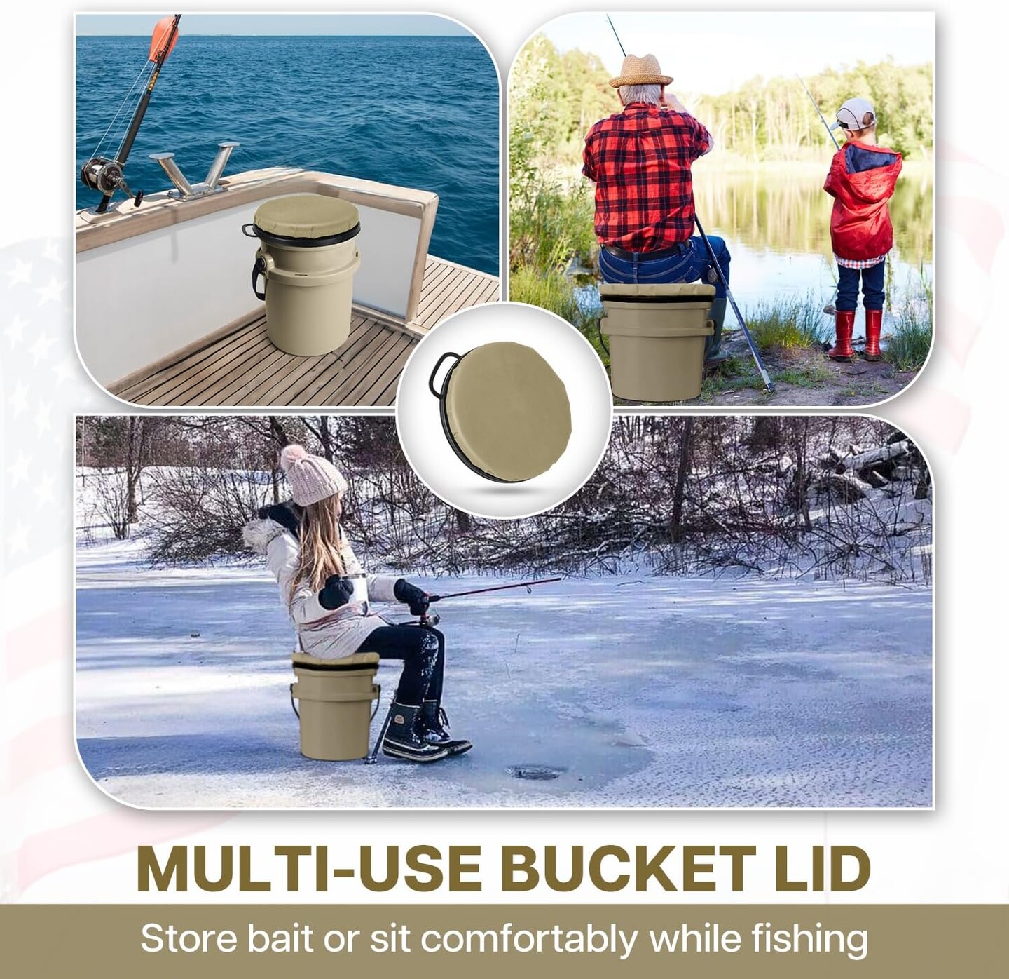 5 Gallon Bucket Seat - 360-Degree Swivel Lid (Tan)