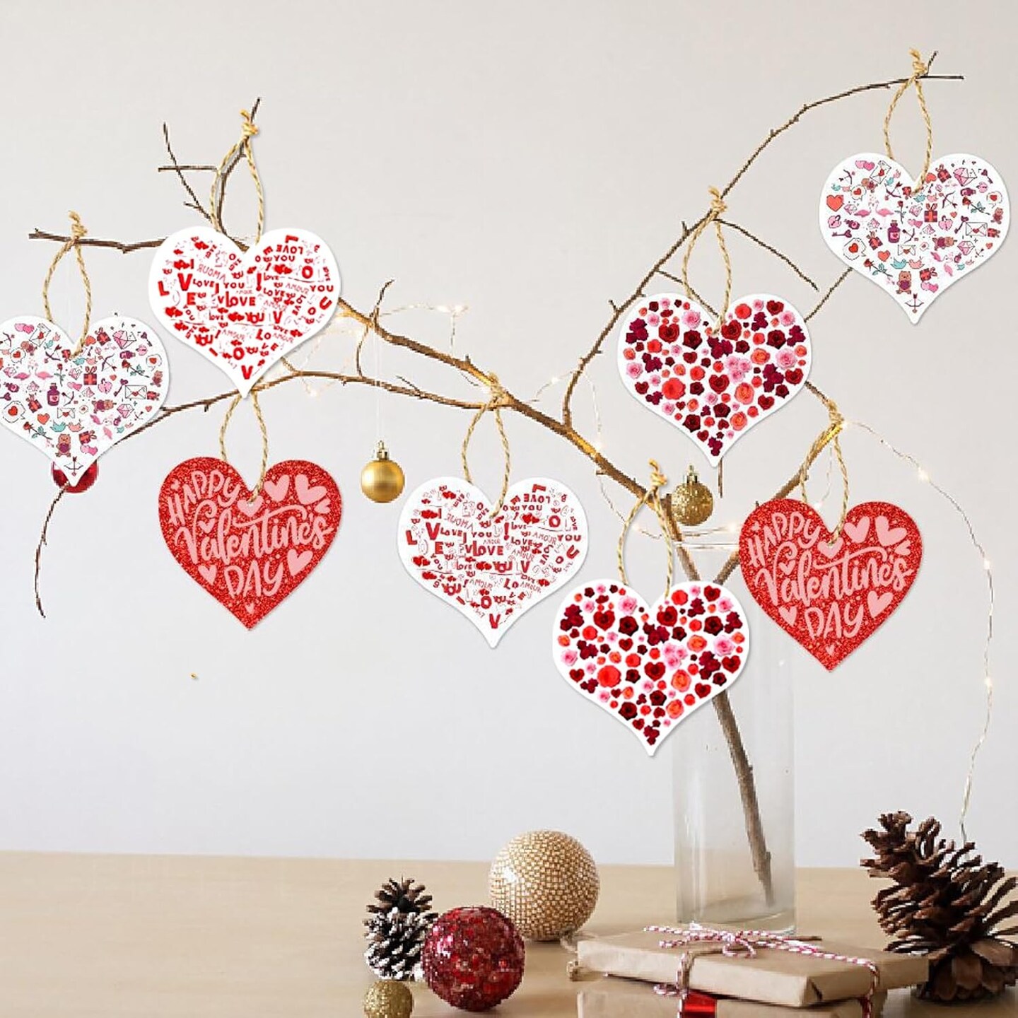 Happy Galentines Day Banner Red Glittery Paper Decorations Felt Garland Heart Photo Props for Home Party Decor