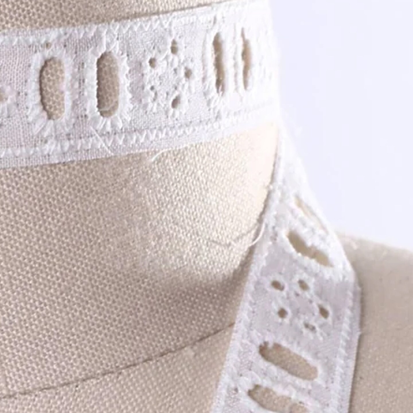 2 Yards Cotton Embroidery Ivory Eyelet Lace Trim with Scalloped Edges 3/4 Inch Wide