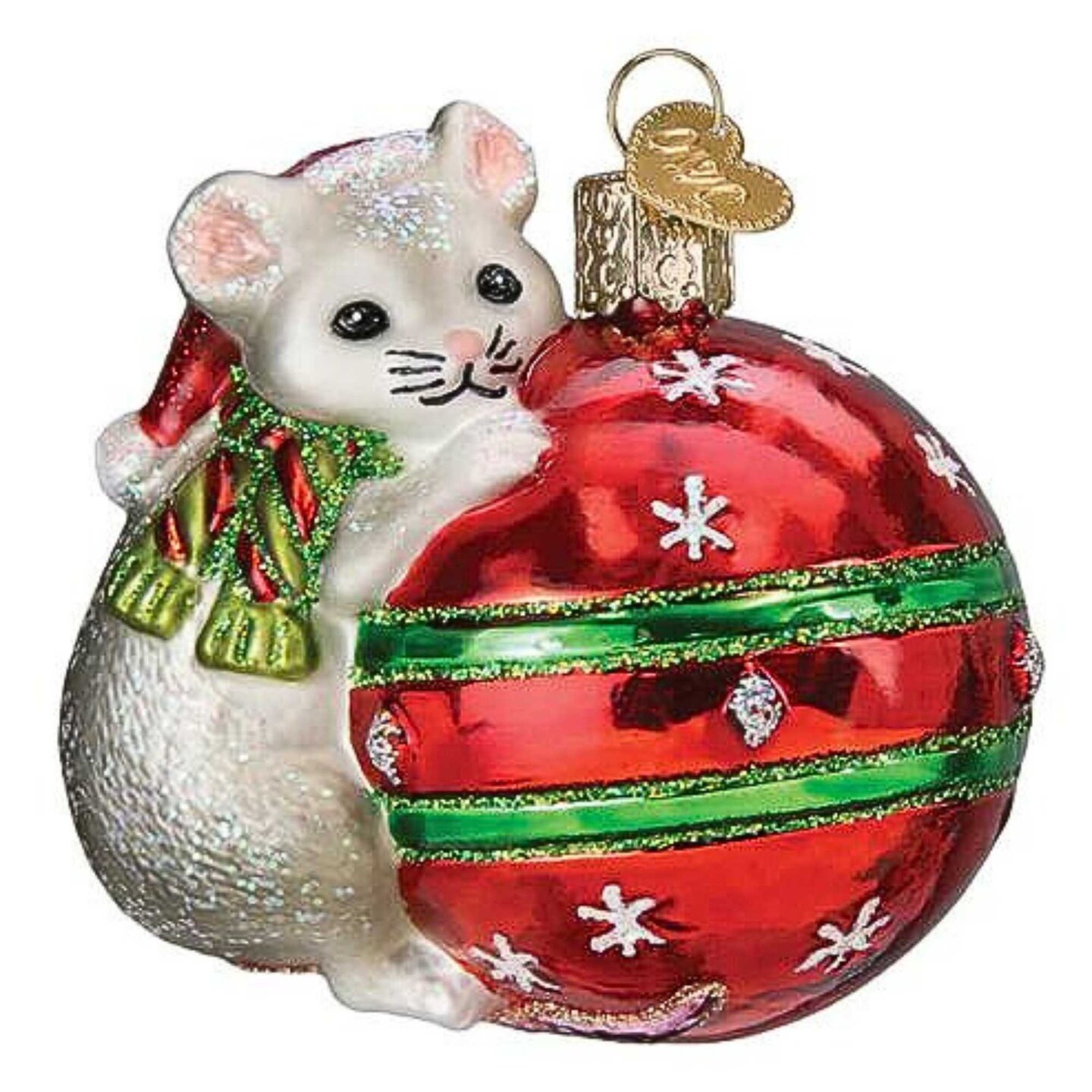 Old World Christmas 3.0 Inch Playful Christmas Mouse Christmas Tree Ornament , Christmas Decor Ball Ornament Santa Hat