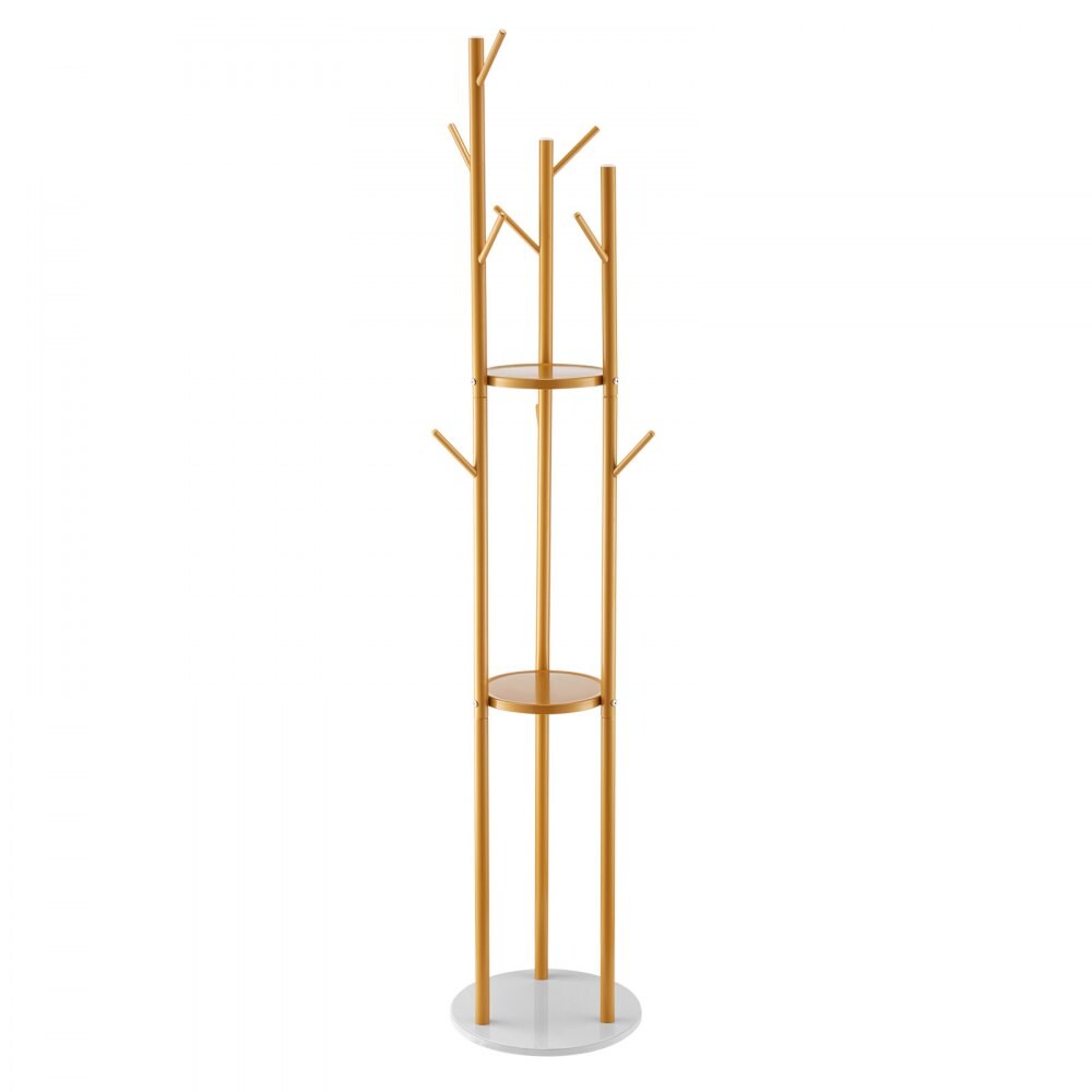 9-Hook Freestanding Coat Rack Stand with Gold Finish and Quartz Base for Living room or Bedroom