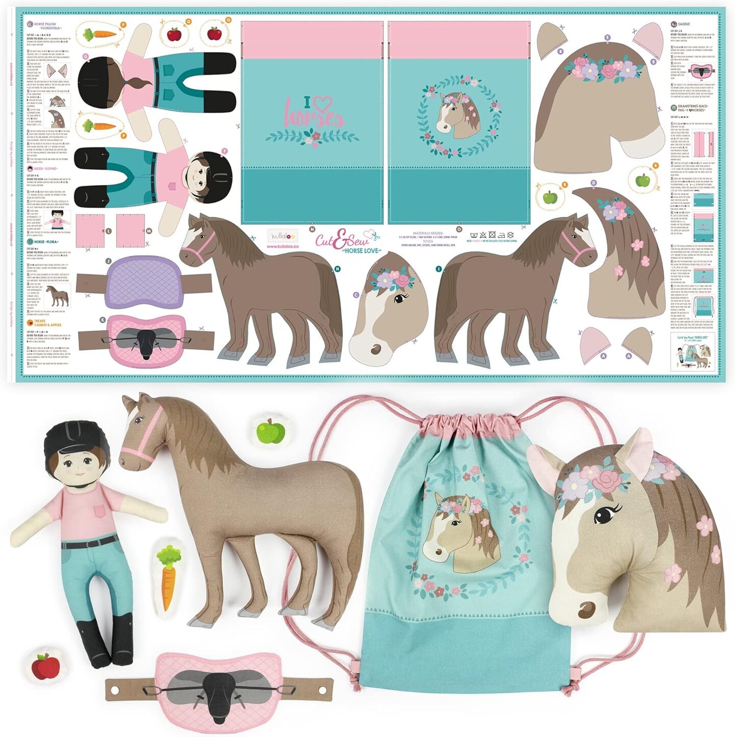 Horse-Themed Fabric Panel Sewing Kit