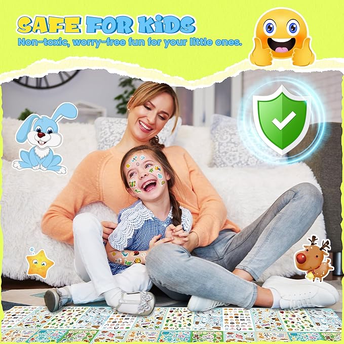 1300+ Kids Stickers, Cute Animals Water Bottle Stickers, 8 Sheets Children’s Scrapbooking Stickers for Classroom Rewards, Crafts, Christmas & Party Favors