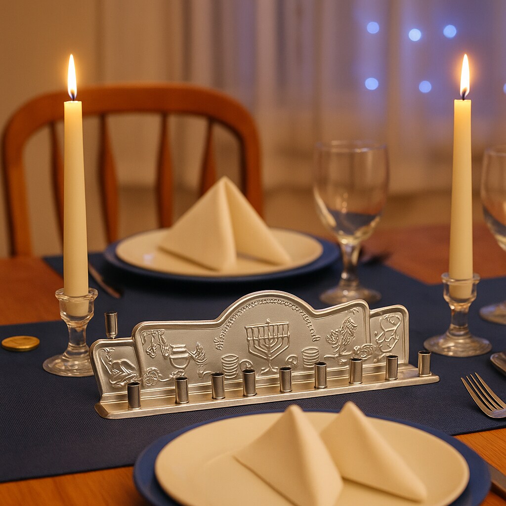 Silver Tin Menorah for Chanukah – Classic Judaica Hanukkah Candle Holder, 10"