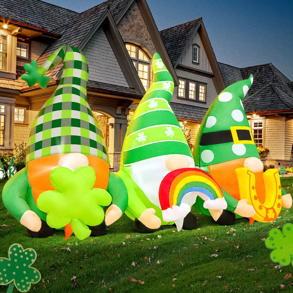 6 FT St Patricks Day Inflatables Outdoor Decorations Inflatable Gnome Leprechauns Blow Up Yard Decor Saint Patrick&#x27;s Decorations for Yard Holiday Party Garden Lawn