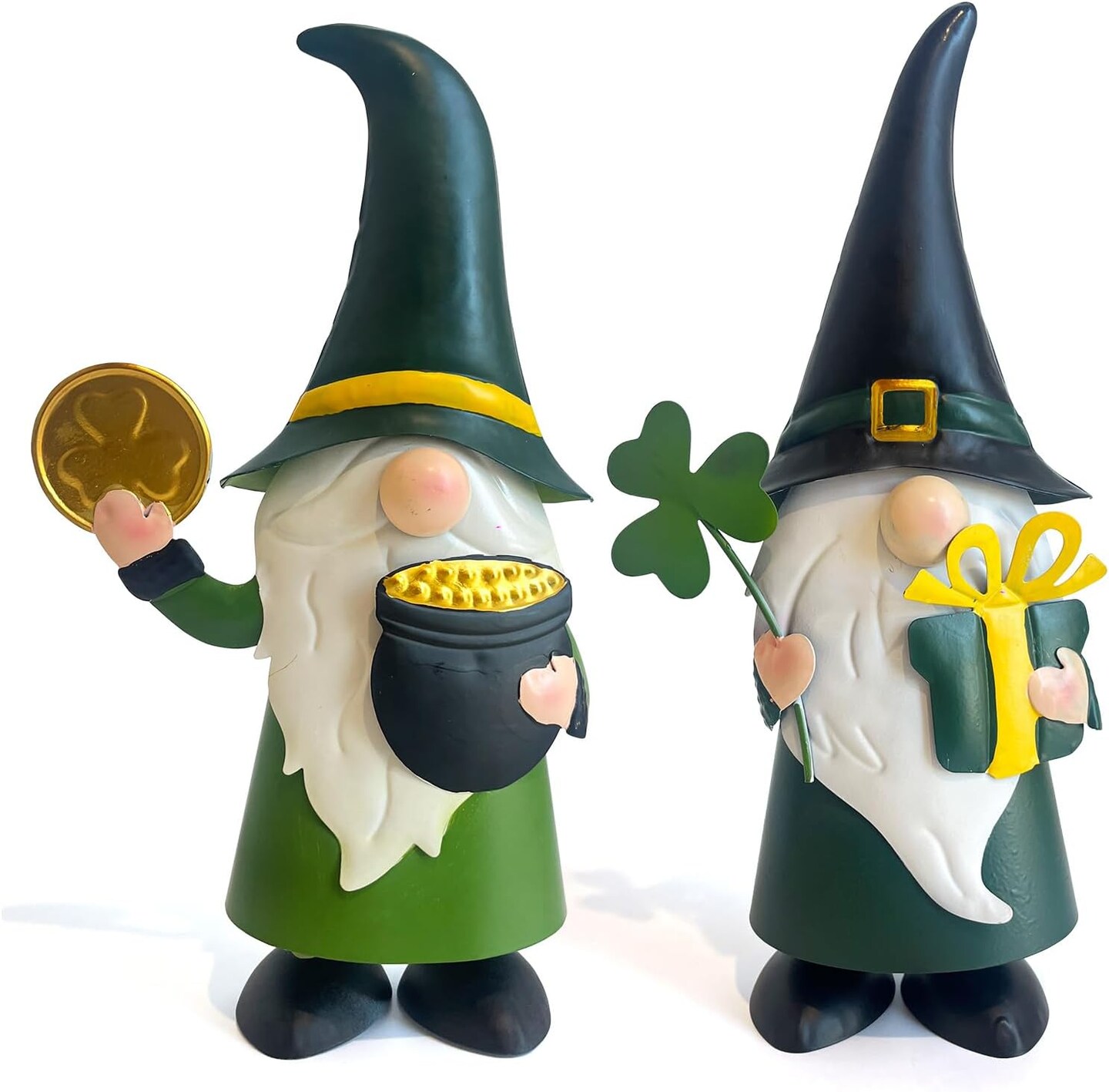 St. Patricks Day Decorations Outdoor Green Gnomes, Metal Gnomes Figurine Irish Leprechaun St Patricks Day Decor, Luck Shamrock Gnome for Home Outside Garden Lawn Party Yard Patio (14 INCH)