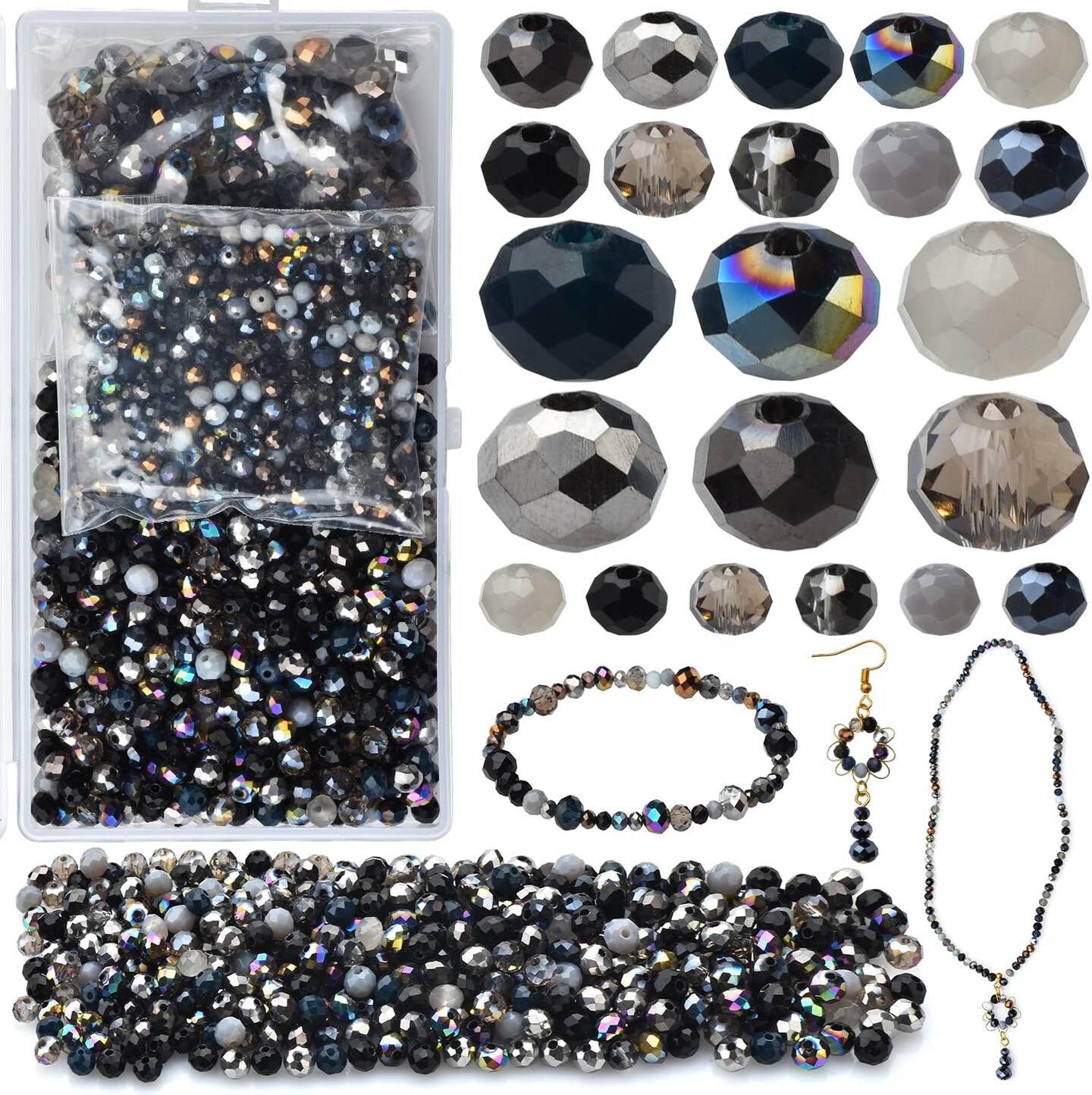 1000pcs Faceted Rondelle Beads,4/6/8mm Crystal Glass Beads for Jewelry Making Assorted 3 Sizes Spacer Loose Beads