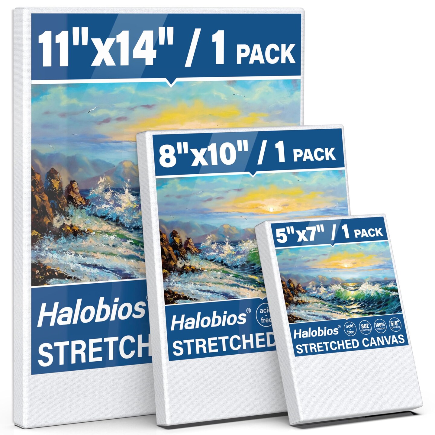 Stretched Canvases for Painting with 11x14 Inch, 5x7 Inch, 8x10, Painting Canvas for Acrylics,Oils &#x26; Other Painting Media, 5/8 Inch Profile 100% Cotton Artist Framed Canvas(3 Packs)