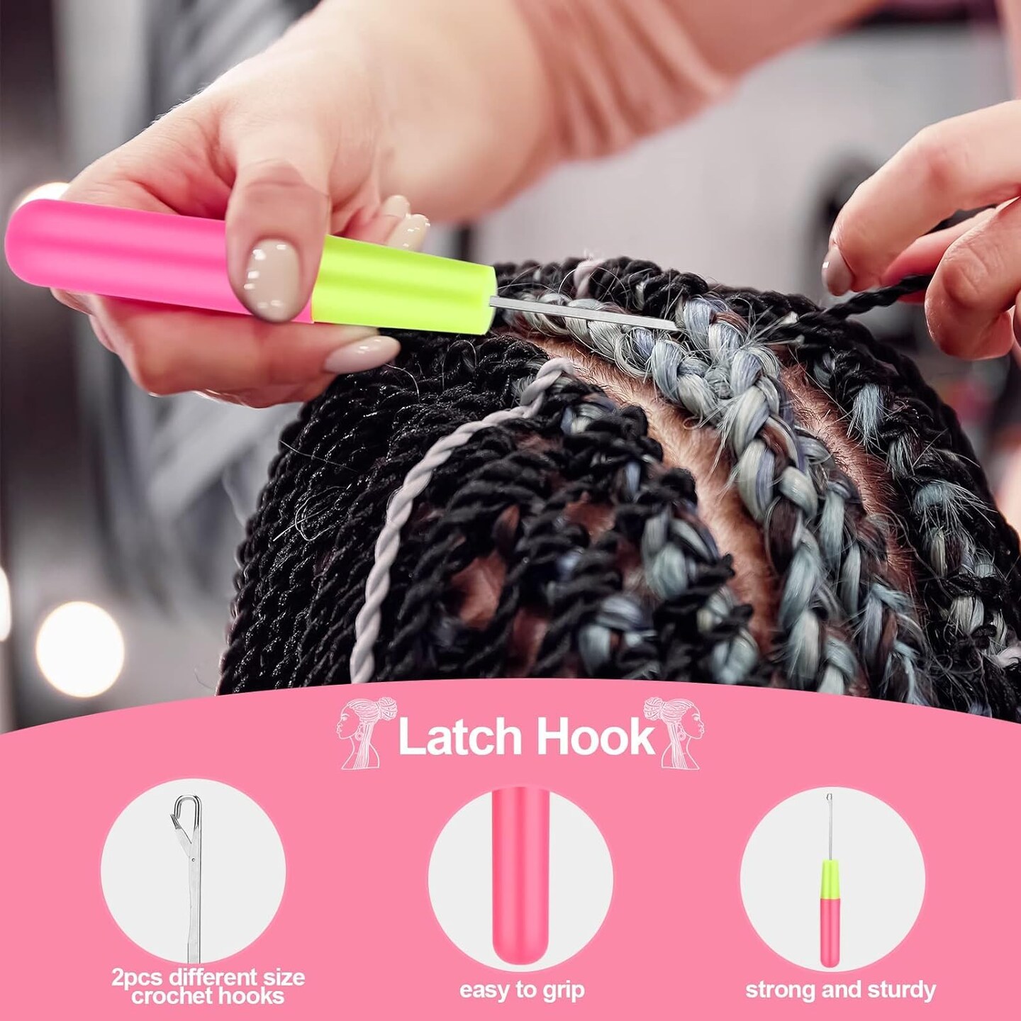 Latch Hook, Different Sizes Crochet Hook for Hair (5 Pieces Set)