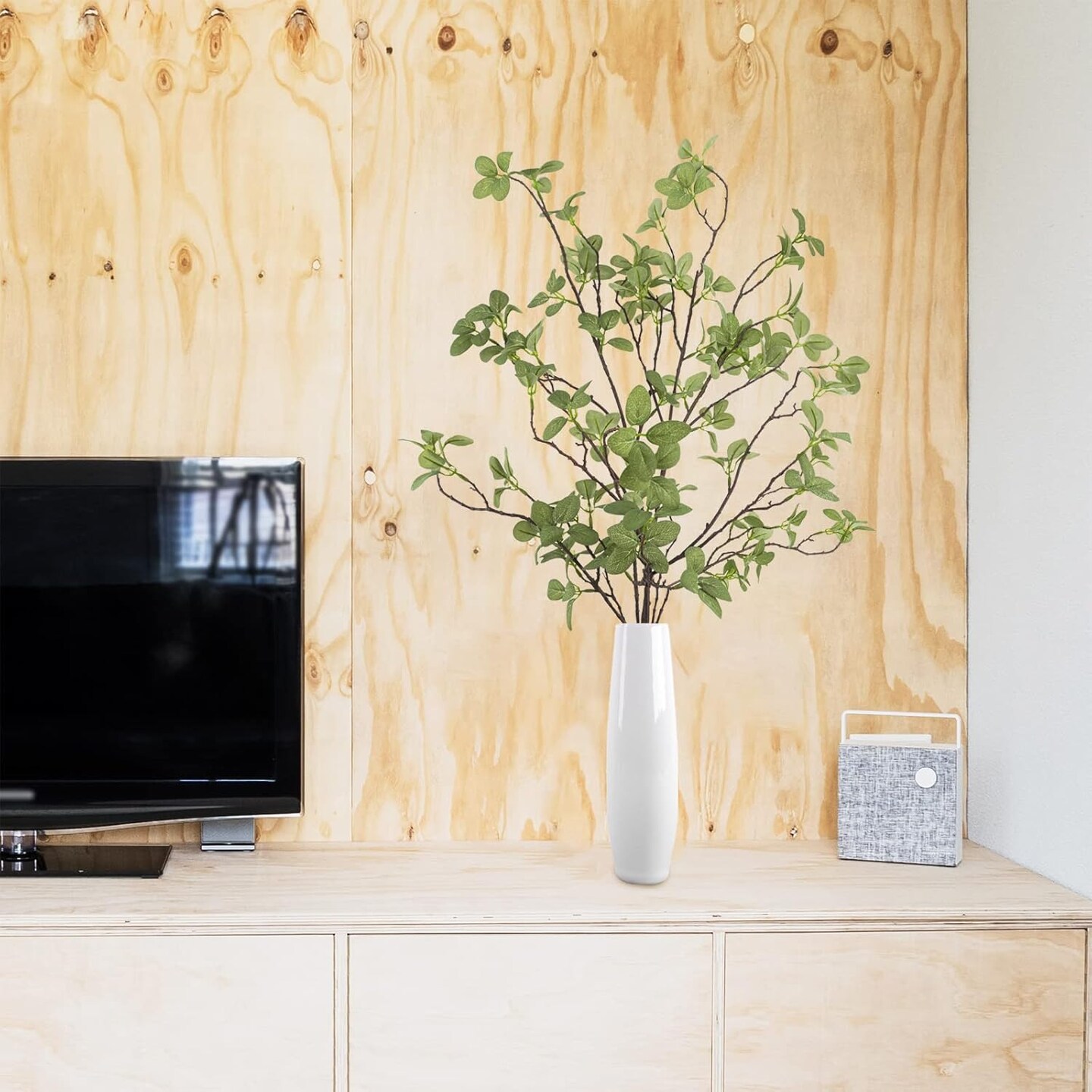 2 pcs Artificial Greenery Stems, 41.3’’ Tall Fake Plants Branches Faux Greenery Ficus Twig Leaf for Home Garden Shop Office Desk Decoration 1"D x 20"W x 41.3"H