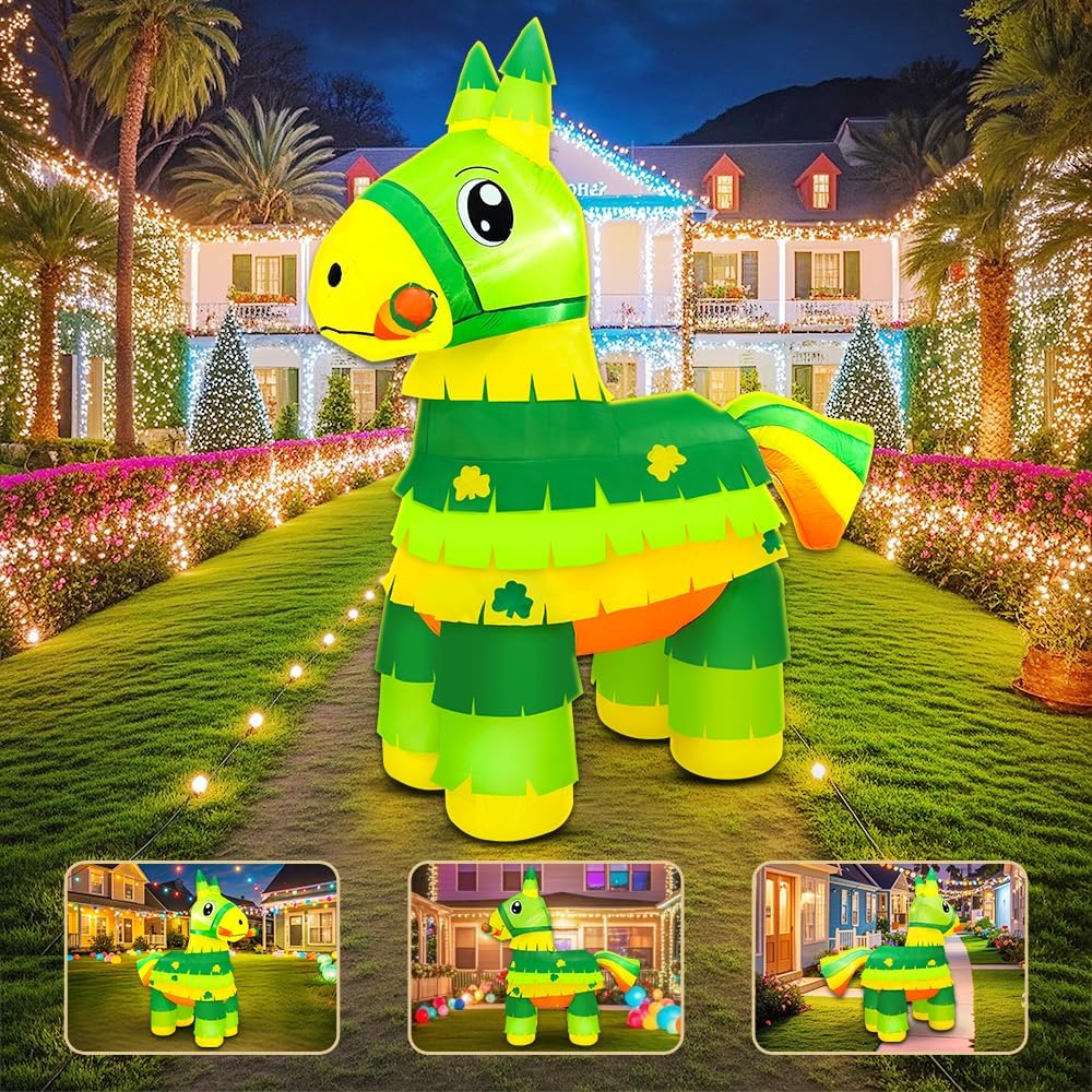 5FT St Patricks Day Inflatables Outdoor Decorations Blow Up Saint Patricks with Shamrock Yard Decorations with Led Lights for Holiday Party Garden Lawn Irish Decor