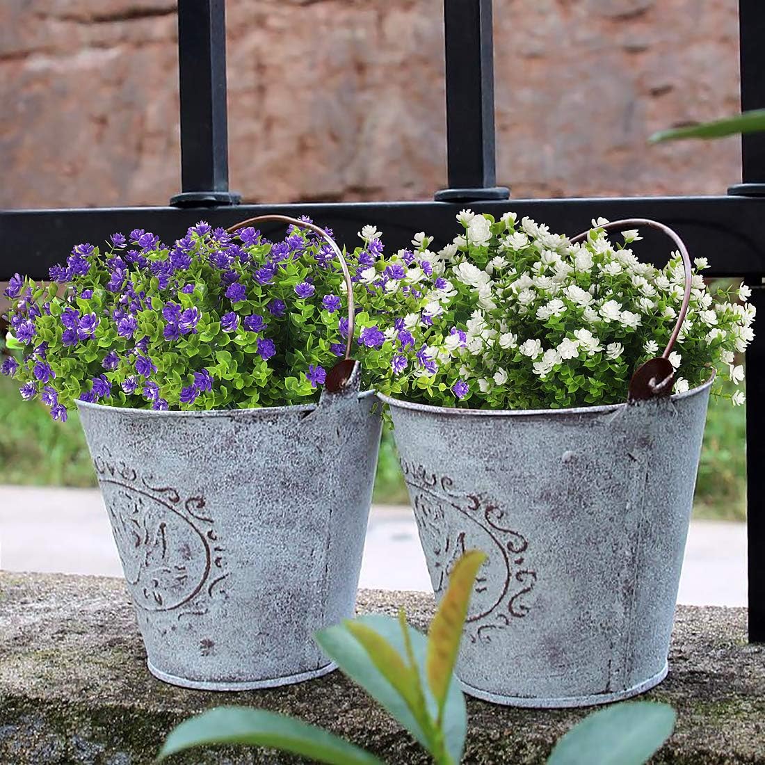 Artificial Flowers, Fake Outdoor UV Resistant Plants Artificial Lotus Flowers Eucalyptus Greenery Shrubs Bridal Wedding Bouquet for Home Garden Party Wedding Decoration 8 Bundles (White)