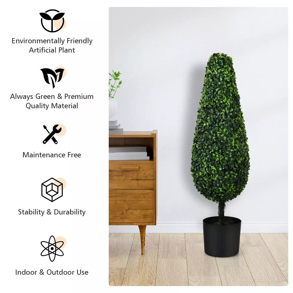 Costway 2 Pack 3&#x27; Artificial Tower Topiary Tree UV Resistant Indoor Outdoor