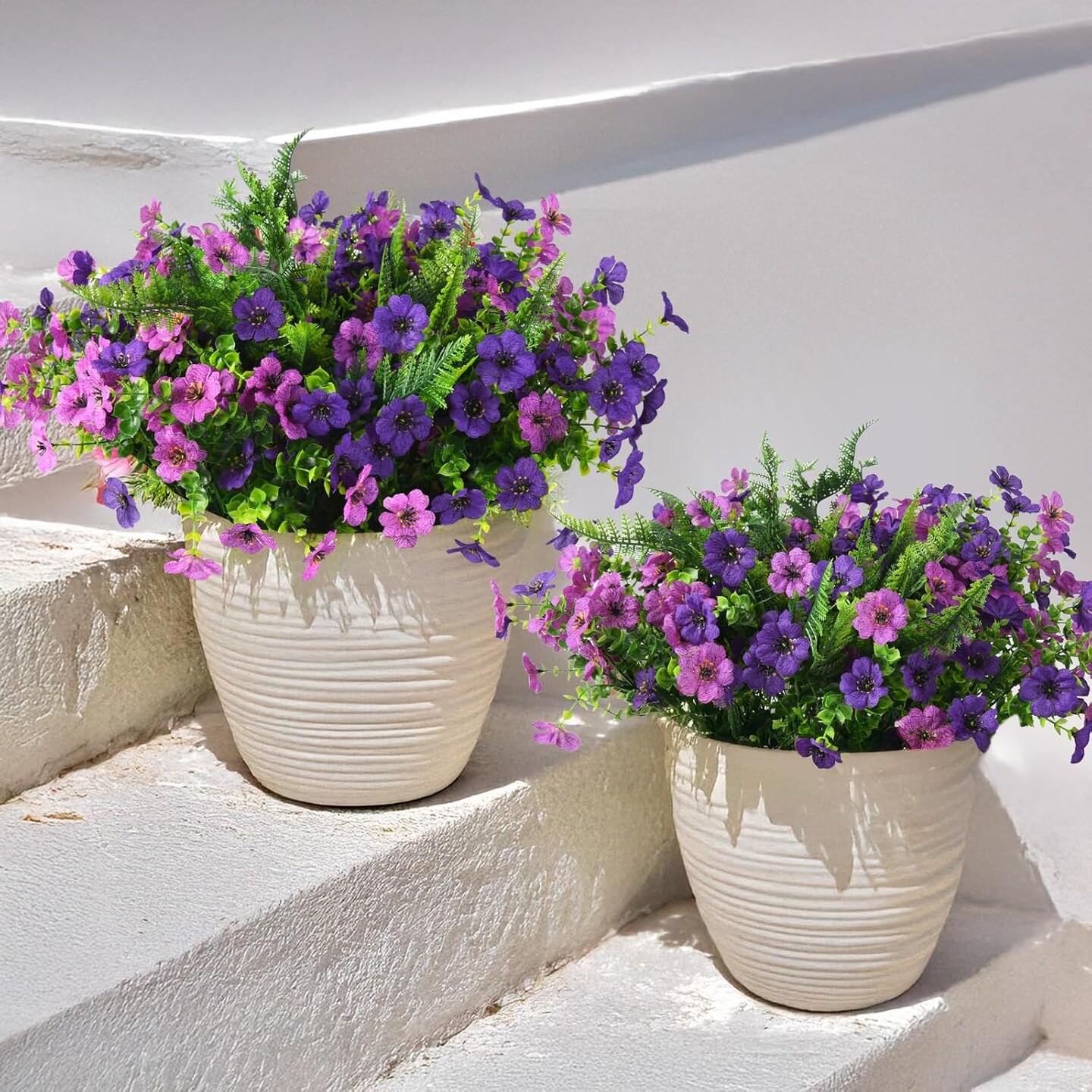 Artificial Flowers for Outdoors, 12 Bundles Multicolor Silk Fake Flower with Ferns for Spring Summer Decoration, UV Resistant No Fade Artificial Outdoor Plants for Home Planter Porch Patio Yard Decor
