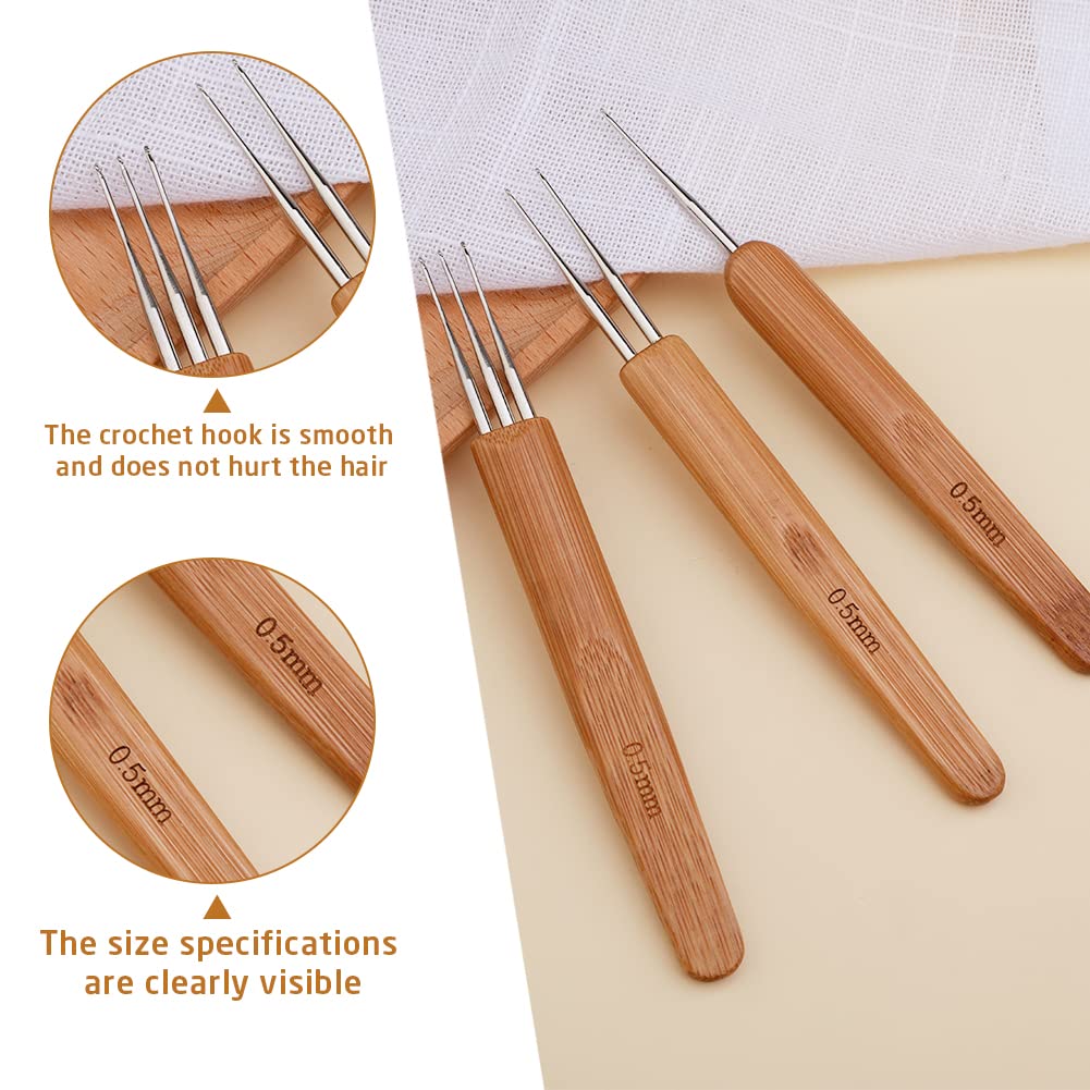 Dreadlock Crochet Hook, 48 Pcs Dreadlock Crochet Hook Tool, 6 Dreadlock Crochet Needle, Different Size Bent Latch Hook, Crochet Needle for Hair Braiding with Case and Dreadlocks Tool