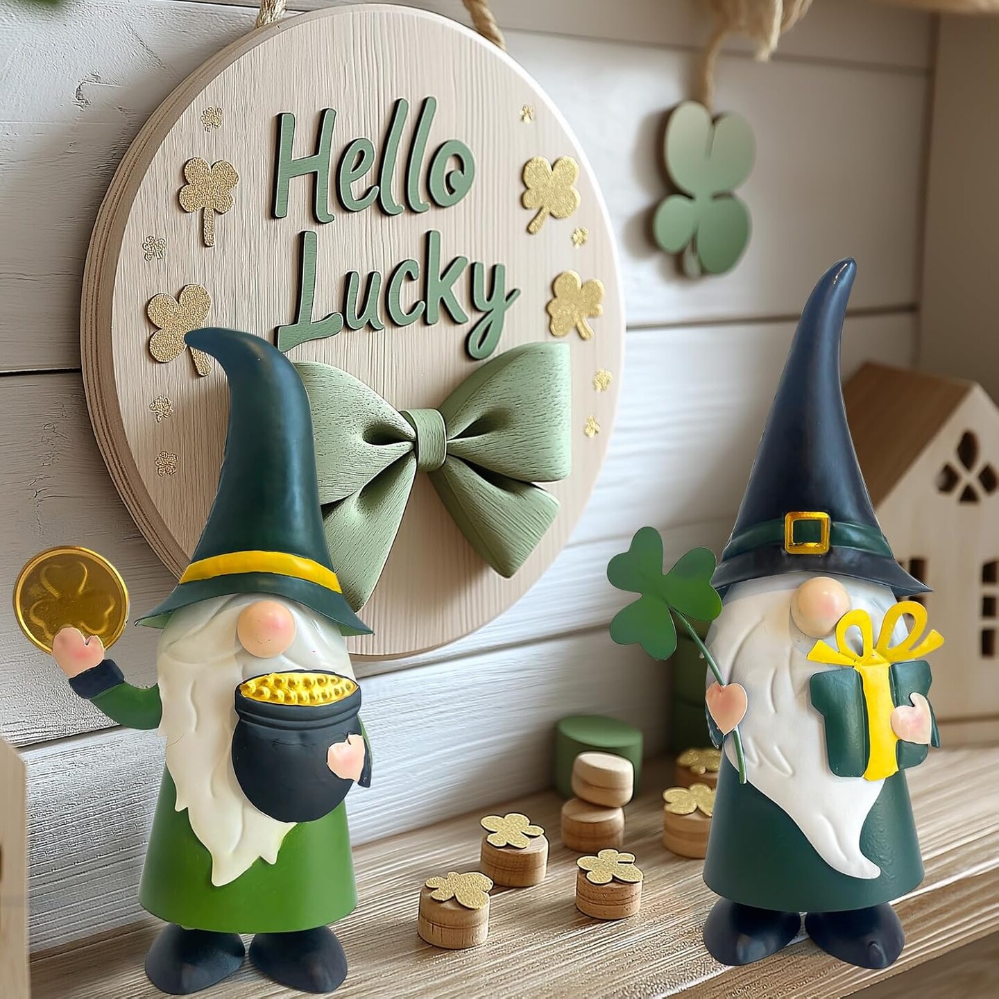 St. Patricks Day Decorations Outdoor Green Gnomes, Metal Gnomes Figurine Irish Leprechaun St Patricks Day Decor, Luck Shamrock Gnome for Home Outside Garden Lawn Party Yard Patio (14 INCH)