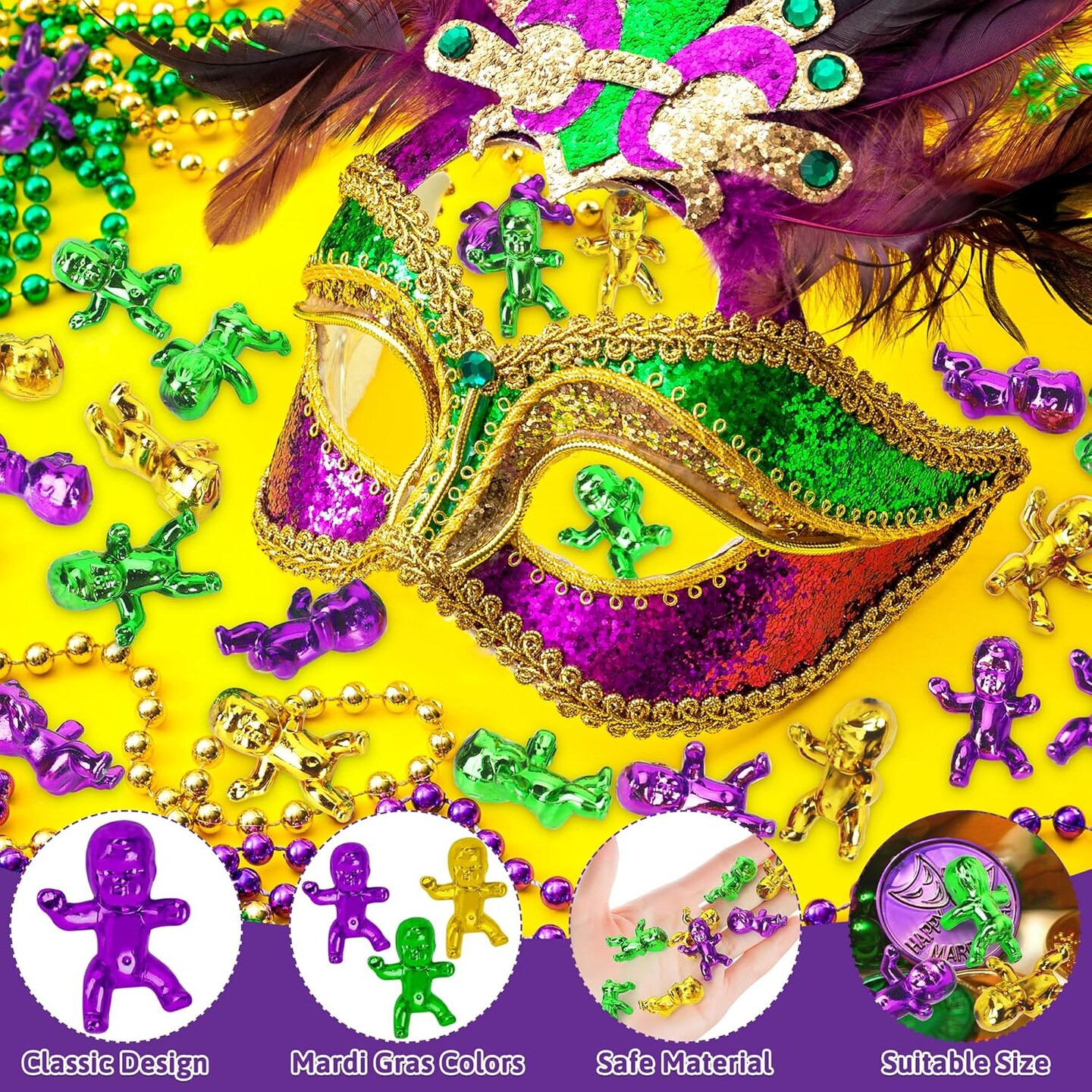 24 PCS King Cake Babies, 1 Inch Plastic Babies for Mardi Gras, Purple Green Gold Tiny Plastic Babies for Baby Shower Favors Ice Cube Game, Small Plastic Babies for Mardi Gras Party Decorations