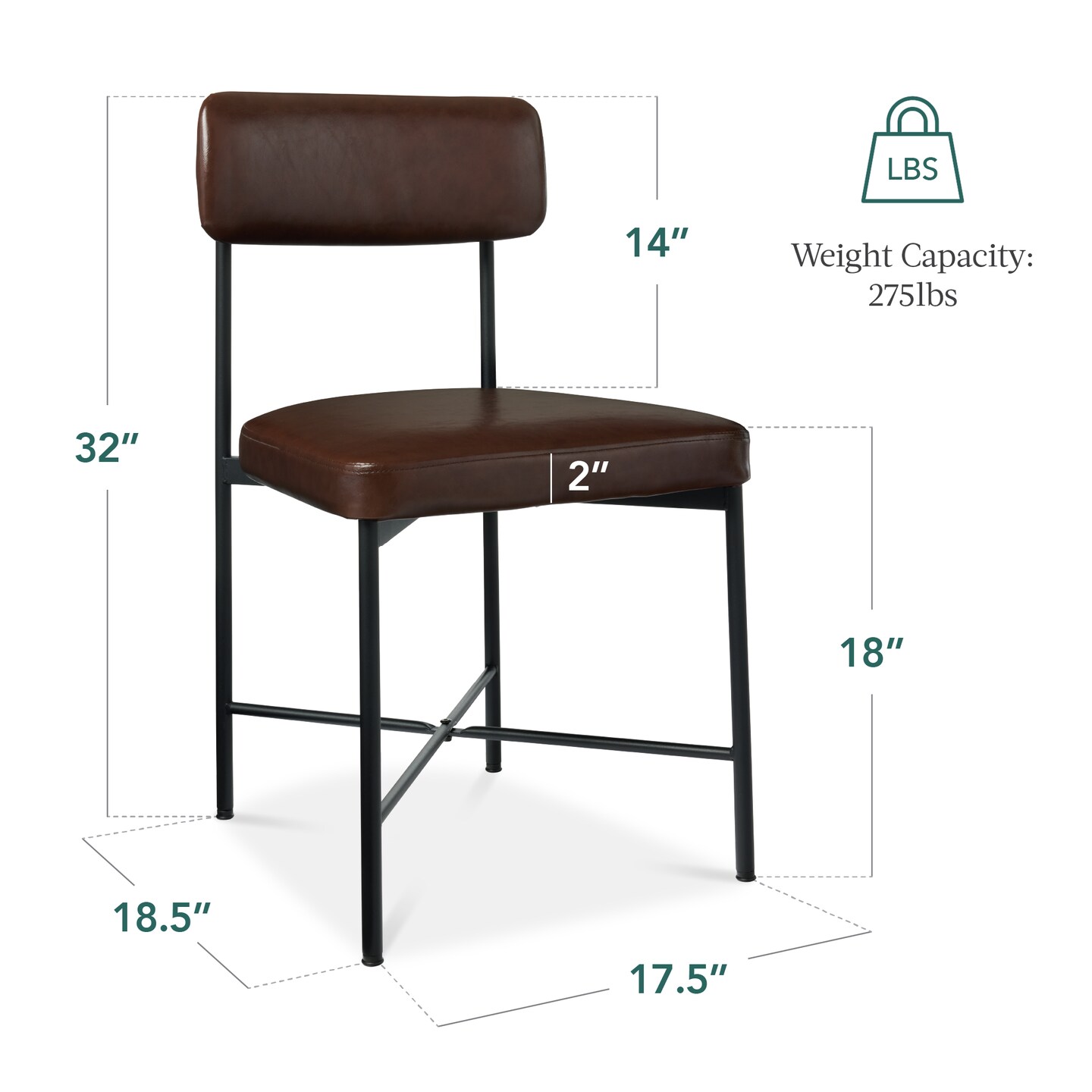 Best Choice Products Faux Leather Dining Chair Set of 2, Standard Height w/ Metal Frame