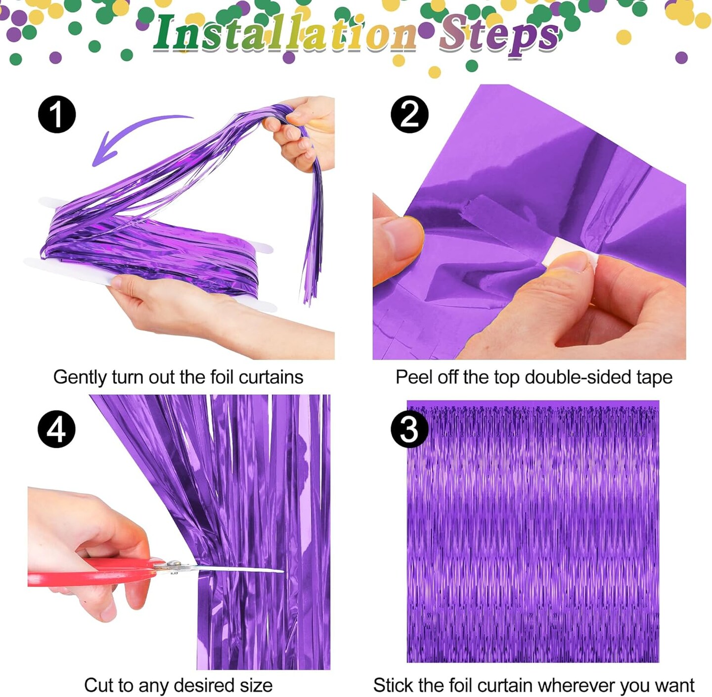 2 Pack Mardi Gras Backdrop Curtains, 3.28 FT x 7.05 FT Purple Tinsel Backdrop, Metallic Mardi Gras Backdrop Fringe Curtains Foil Streamer Backdrop, Mardi Gras Party Supplies Mardi Gras Decorations