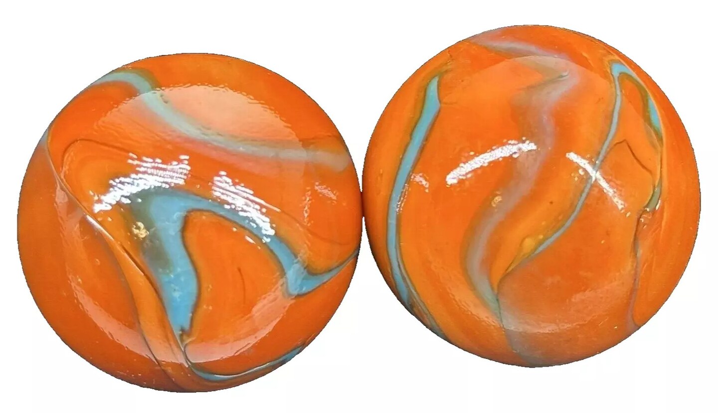 35mm Valkyrie Marbles 1-3/8&#x22; (Set of 2) Glass Ball Seahorse Orange/Blue Large
