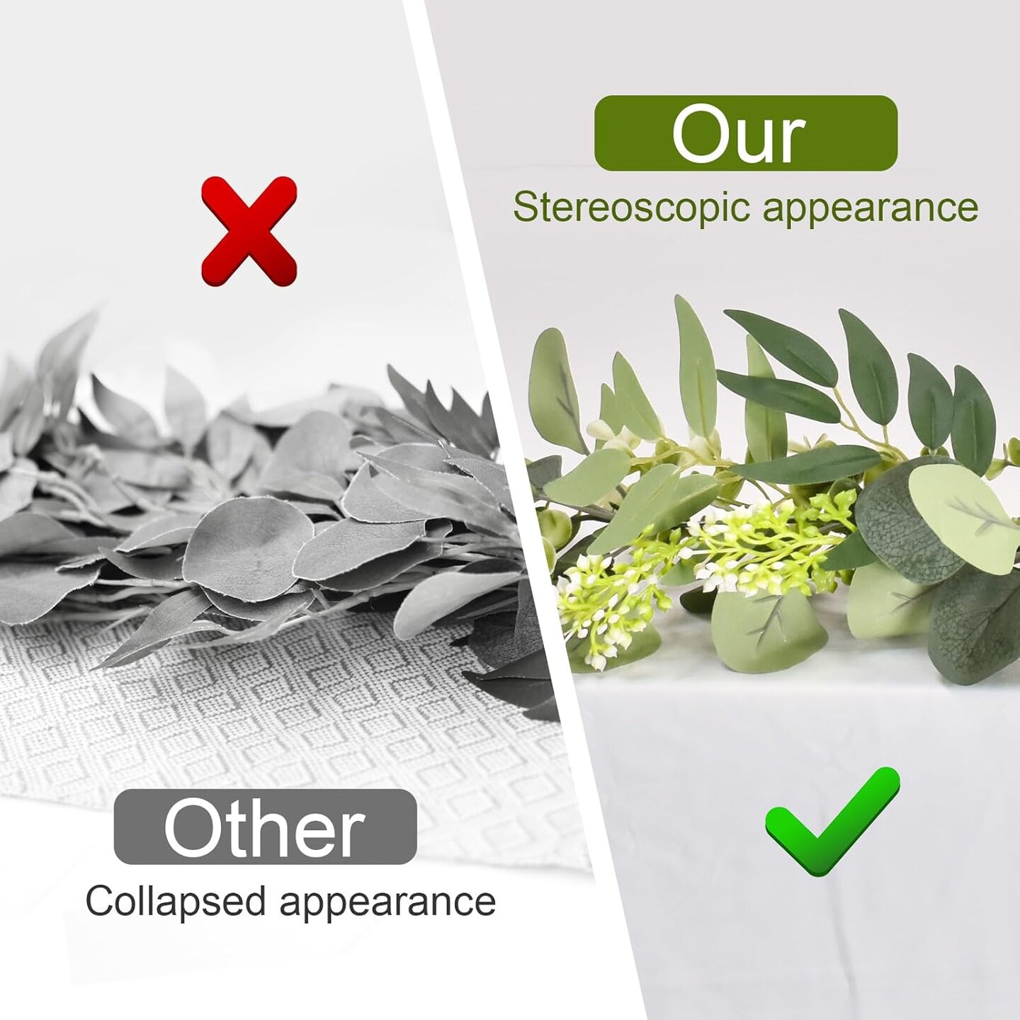 6Ft Eucalyptus Garland, Upgrade Bushy Artificial lvy Greenery Vines with Flower Gypsophila Willow Leaves for Home Wedding Party Table Runner Centerpiece Decor