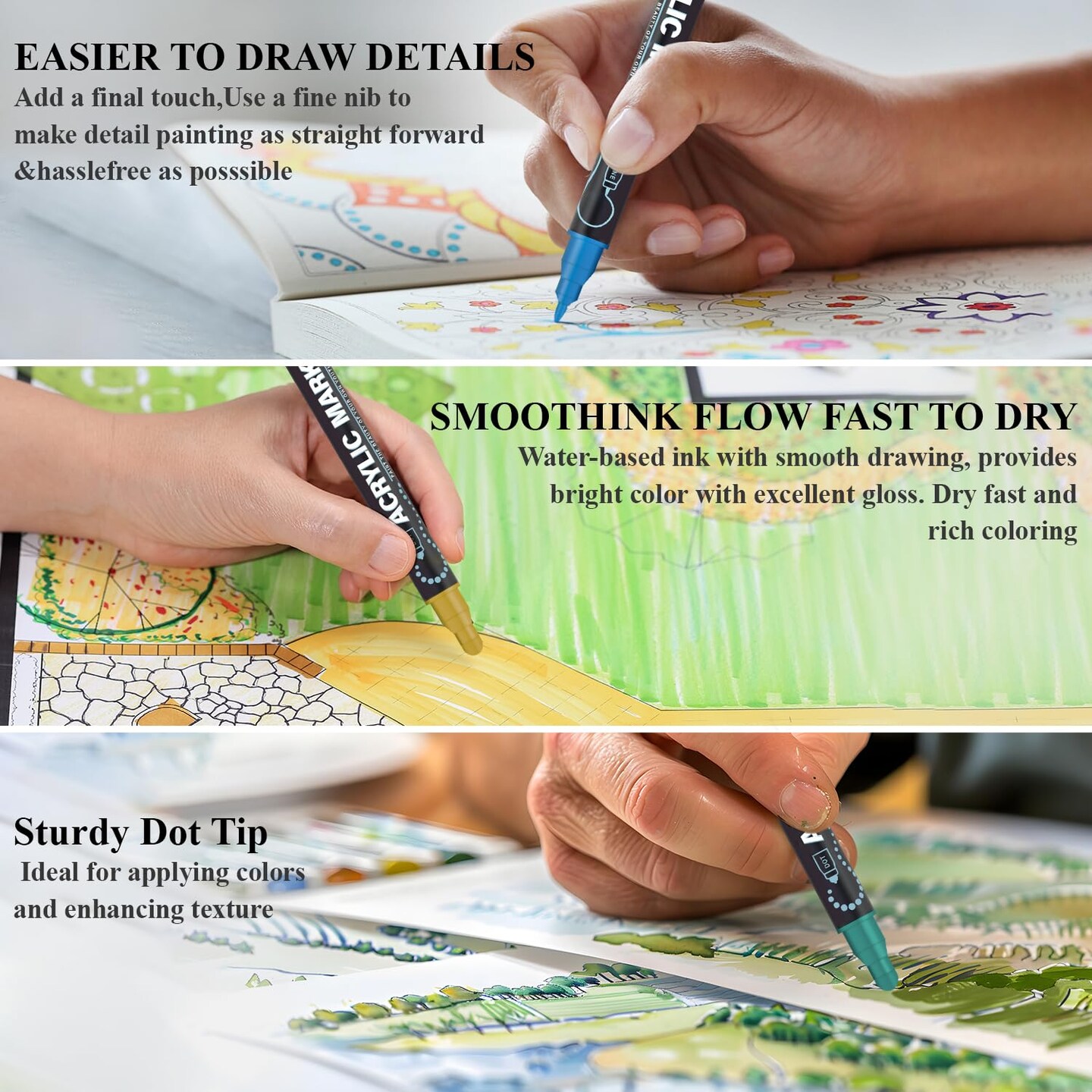 Acrylic Paint Markers, 24 Colors Paint Pens Acrylic Markers, Dual Tip with Dot &#x26; Fine Point Acrylic Paint Pens for Rock Painting, Wood, Canvas, Glass, Stone, Ceramic&#x2013; Art Supplies &#x26; Craft Supplies.