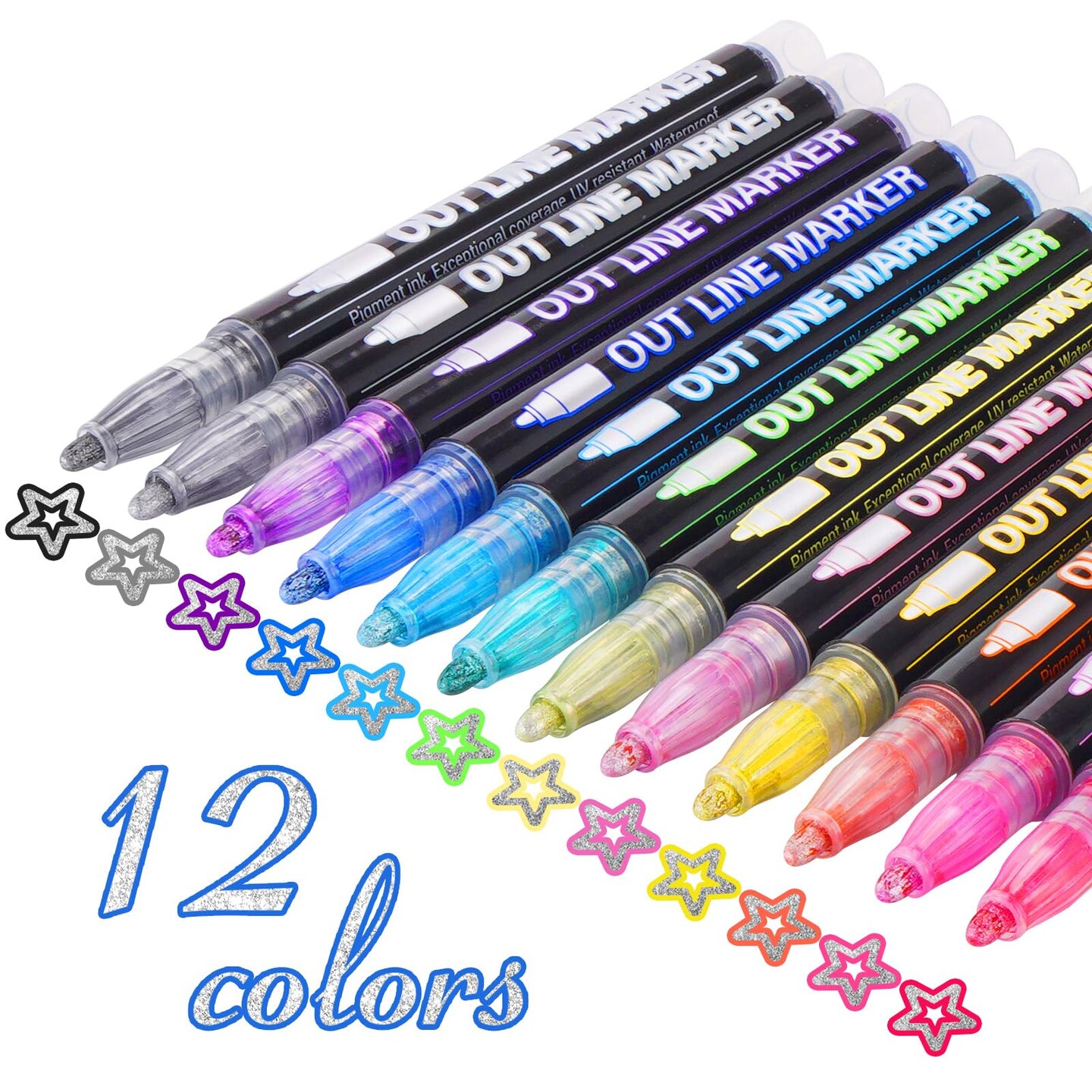 12 Colors Shimmer Outline Markers for Scrapbook, Markers Set for 10 12 Year Old Girls, Glitter Makers Teen Girl Trendy Stuff Kids Makers for Art and Crafts School Supplies Drawing Kits