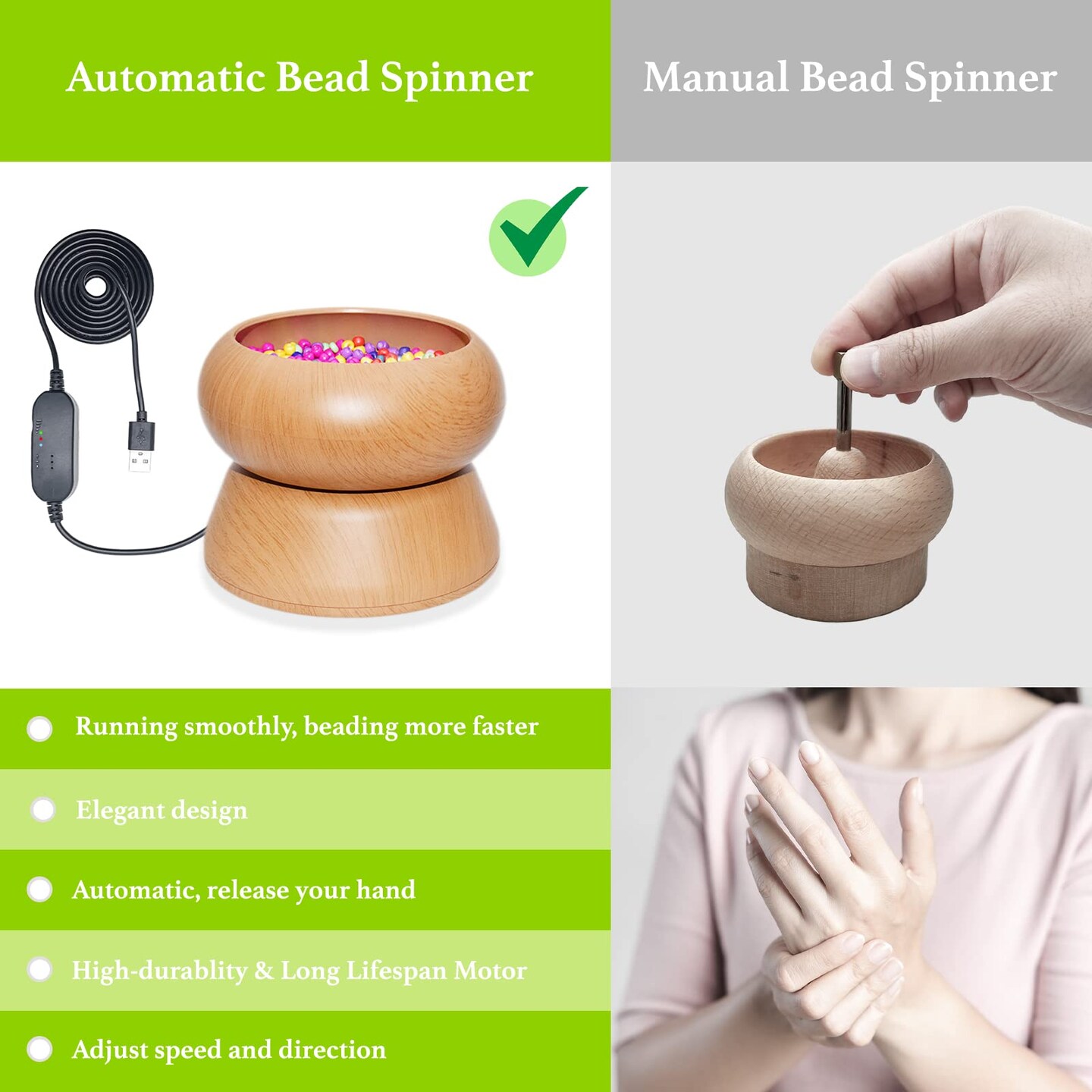 Electric Bead Spinner - Clay Bead Spinner with 2PC Beading Needles and Seed Beads, Waist Beads Kit, Bead Spinner for Jewelry Making, Electric | Speed Adjustment Beading Tools (Original)