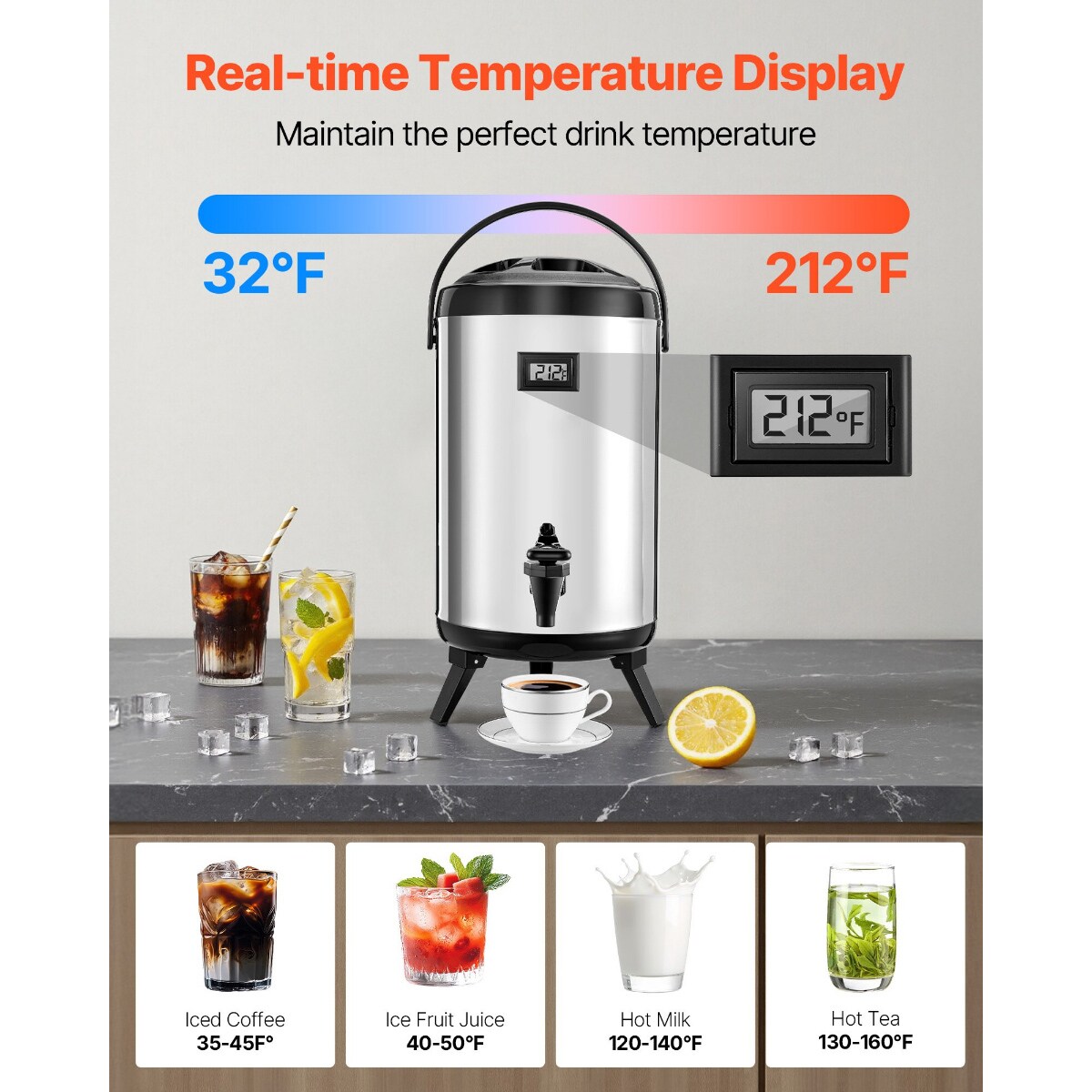 Insulated Beverage Dispenser Stainless Steel Hot and Cold Drink Server