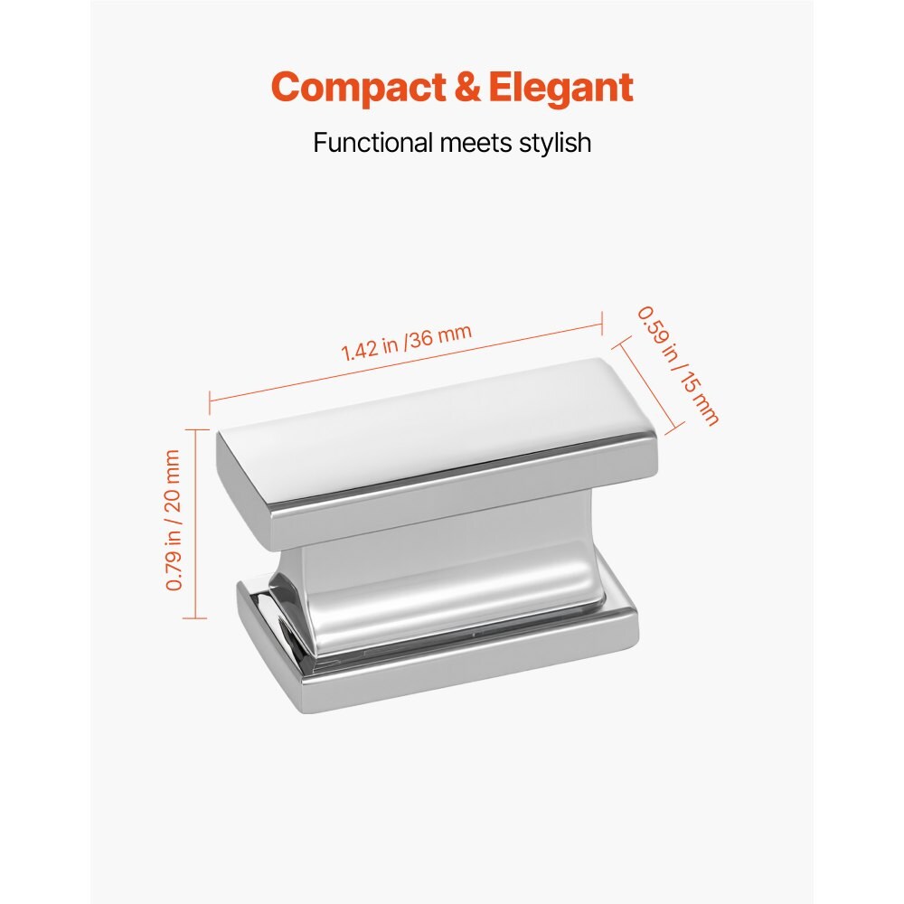 10 Pack Rectangular Chrome Cabinet Knobs Premium Zinc Alloy Modern Drawer and Door Handles with Screws