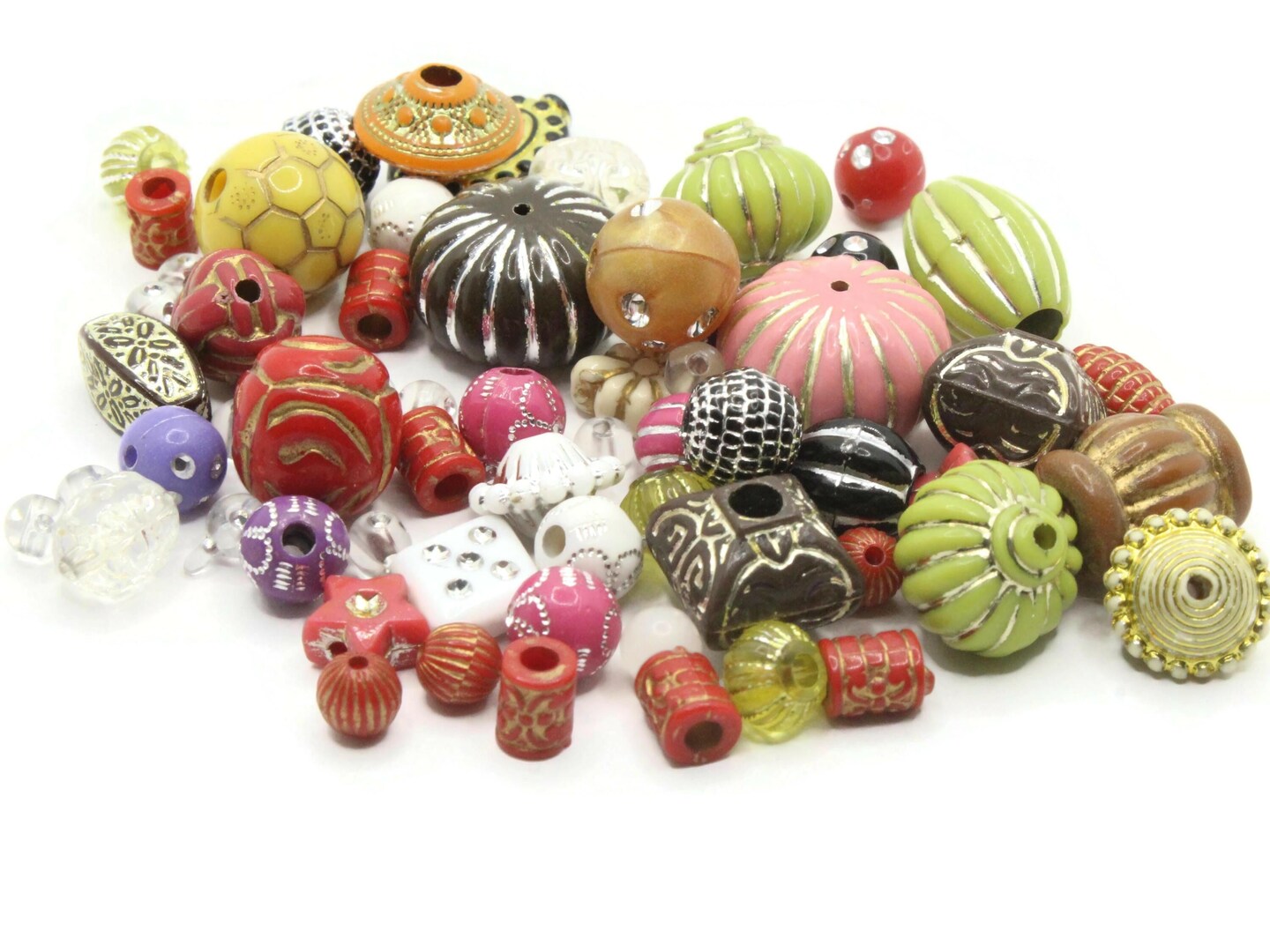 60 Silver and Gold Metallic Enlaced Mixed Color and Shape Plastic Beads