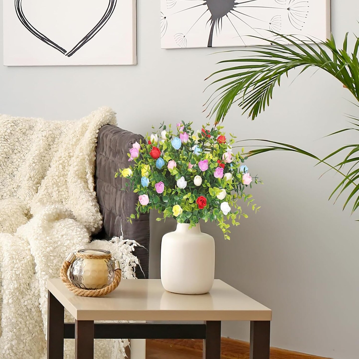 6 Bunches Artificial Eucalyptus Fake Greenery Boxwood Stems Fake Flowers Fake Plants Artificial Greenery Artificial Plants &#x26; Flowers Faux Flowers Outdoor Fake Plants Spring Decoration