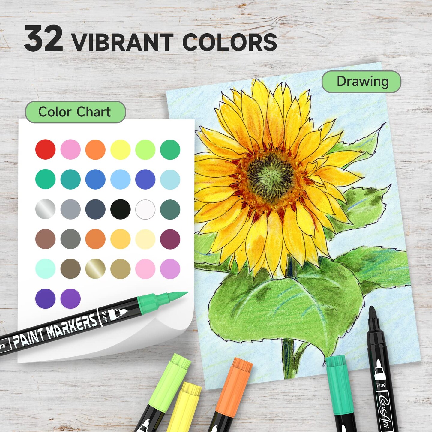 32 Colors Paint Markers, Dual Tip Acrylic Paint Pens for Wood, Canvas, Glass, Ceramic, Fabric,Rock Painting, DIY Crafts Making Art Supplies (Fine Tip and Brush Tip)